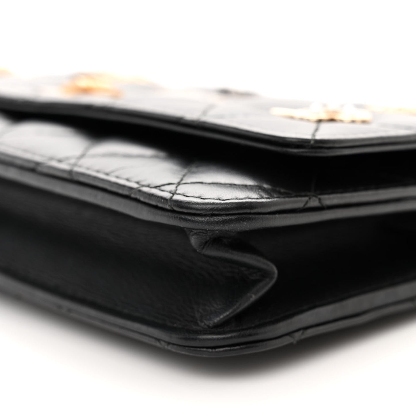 Aged Calfskin Quilted Lucky Charms 2.55 Reissue Wallet On Chain WOC Black