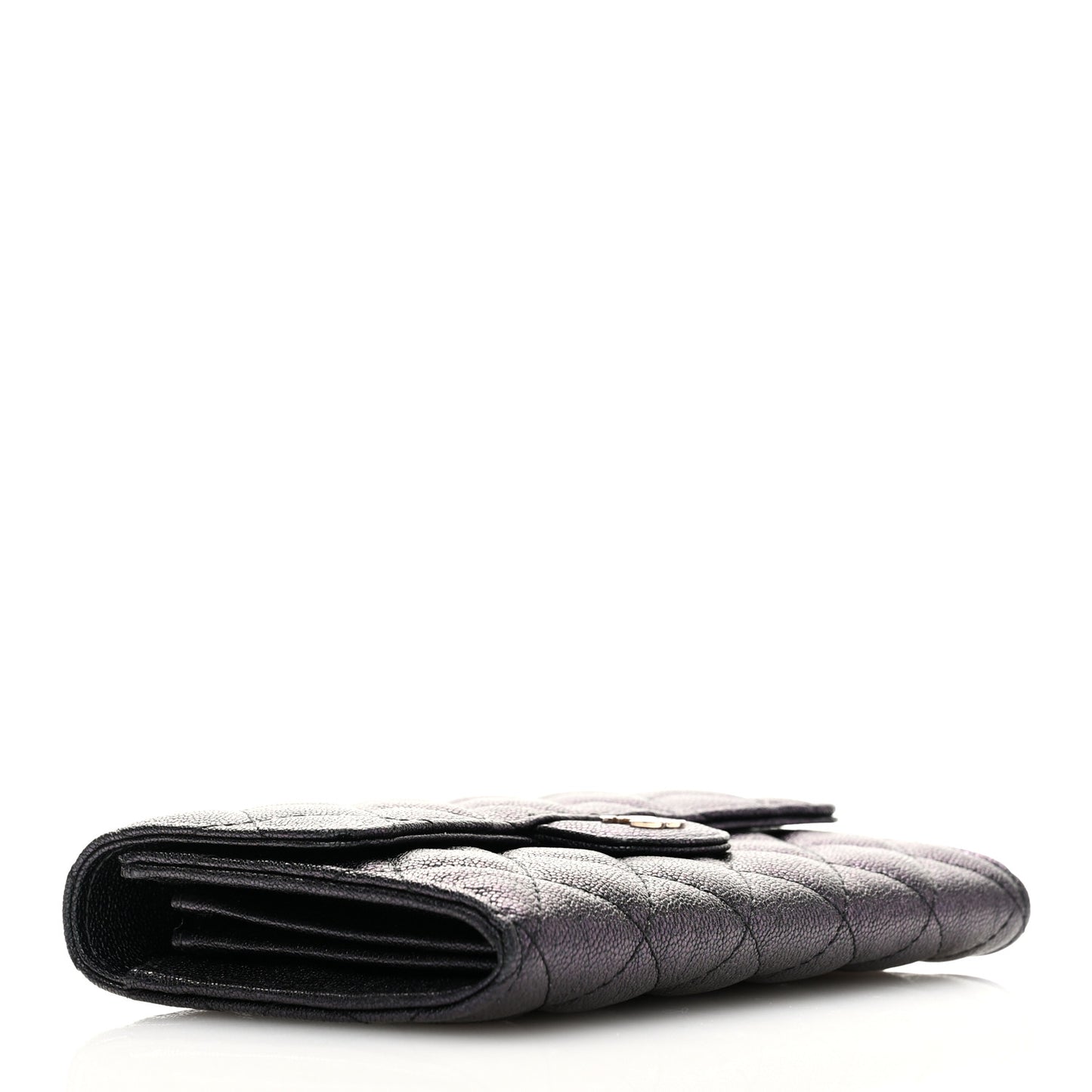 Iridescent Caviar Quilted Medium Flap Wallet Black