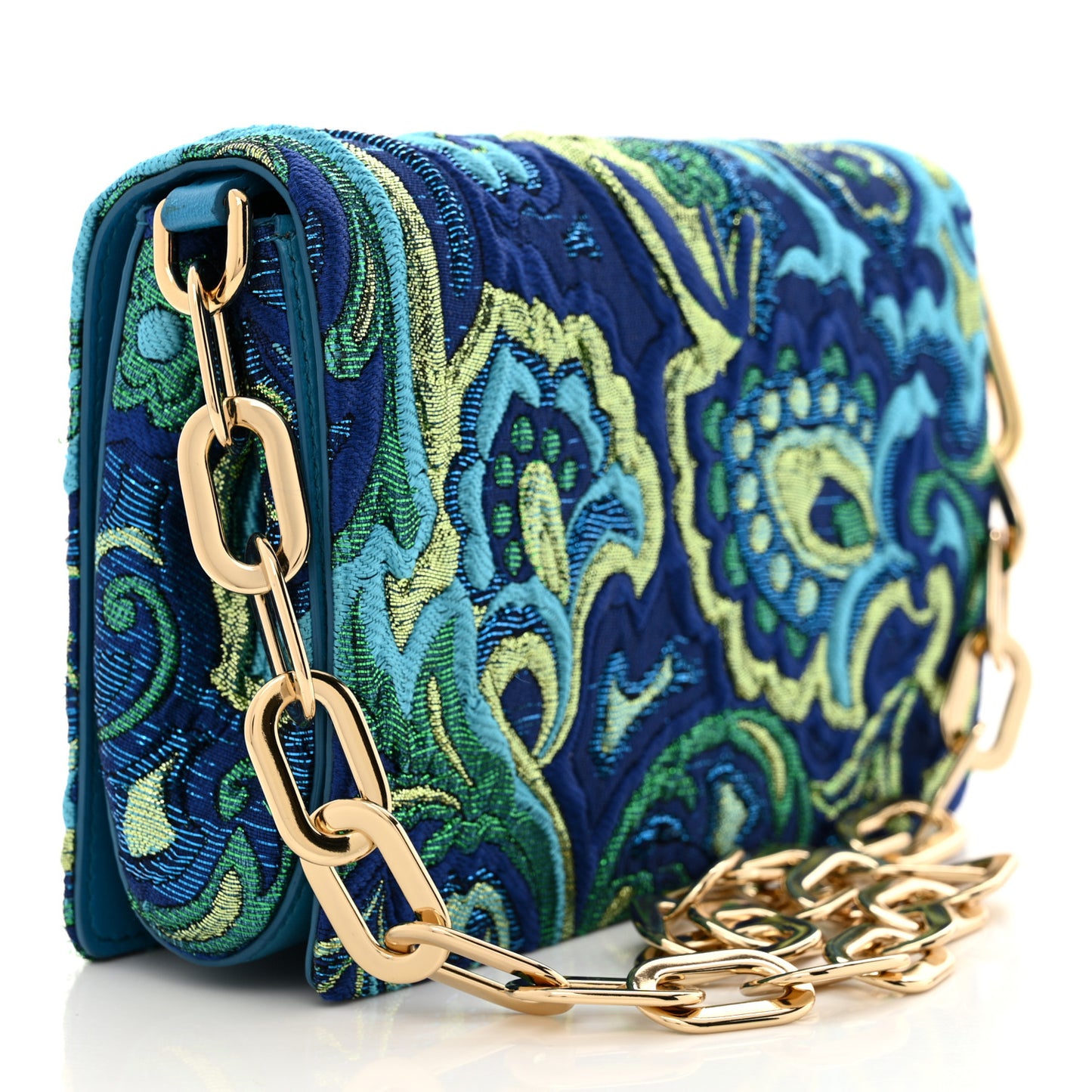 Brocade Crystal Embellished DG Girls Shoulder Bag Blue