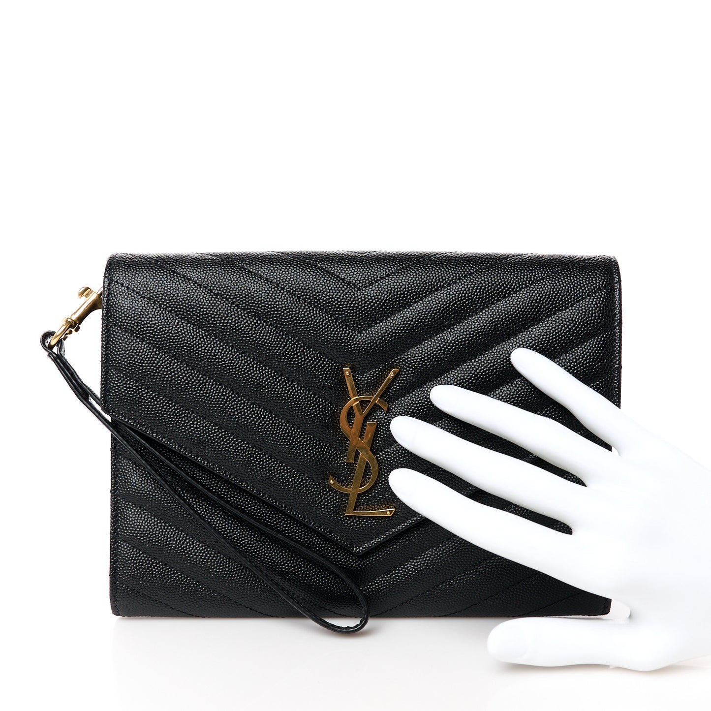Grain De Poudre Matelasse Chevron Monogram Envelope Clutch Black
