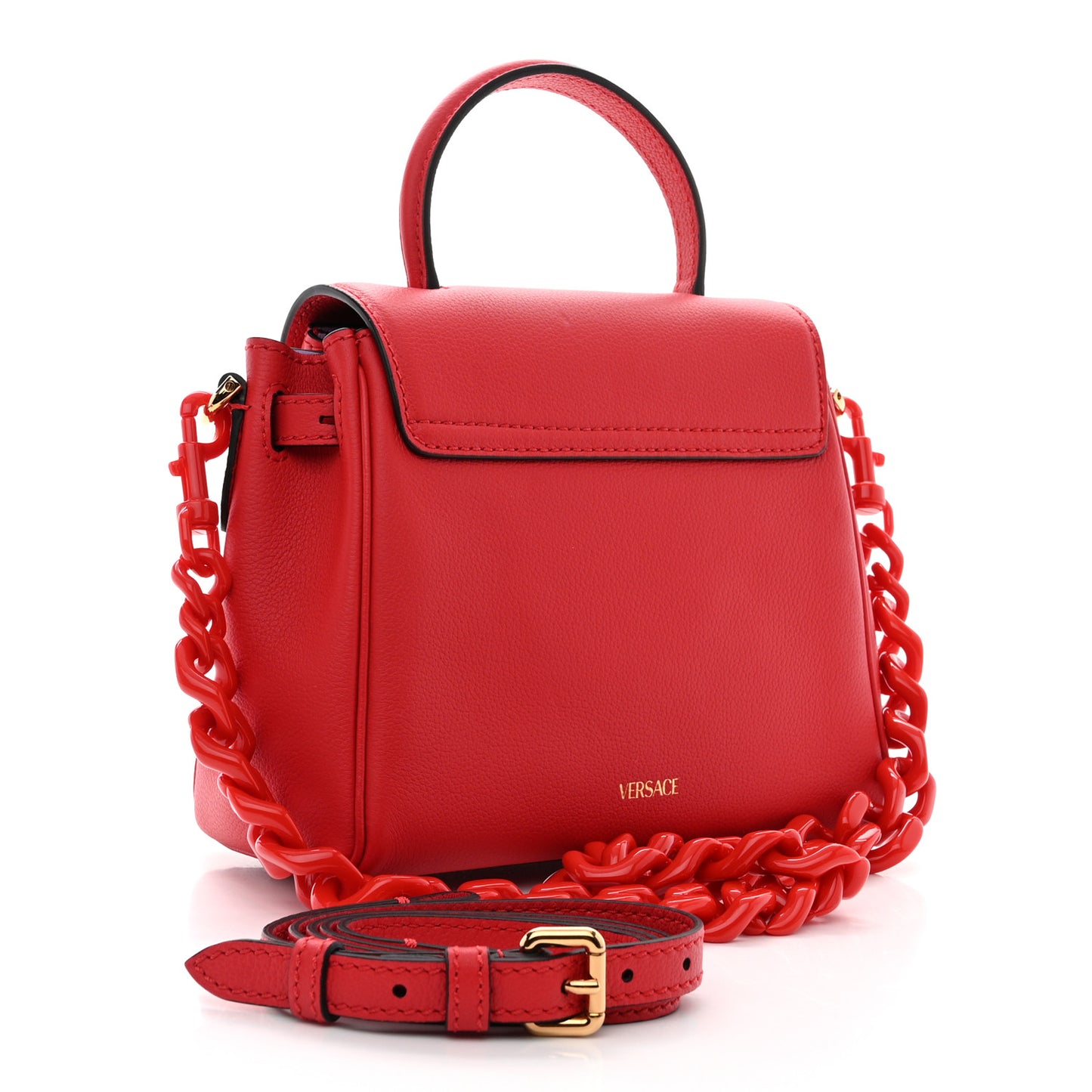 Grained Calfskin Small La Medusa Top Handle Bag Red
