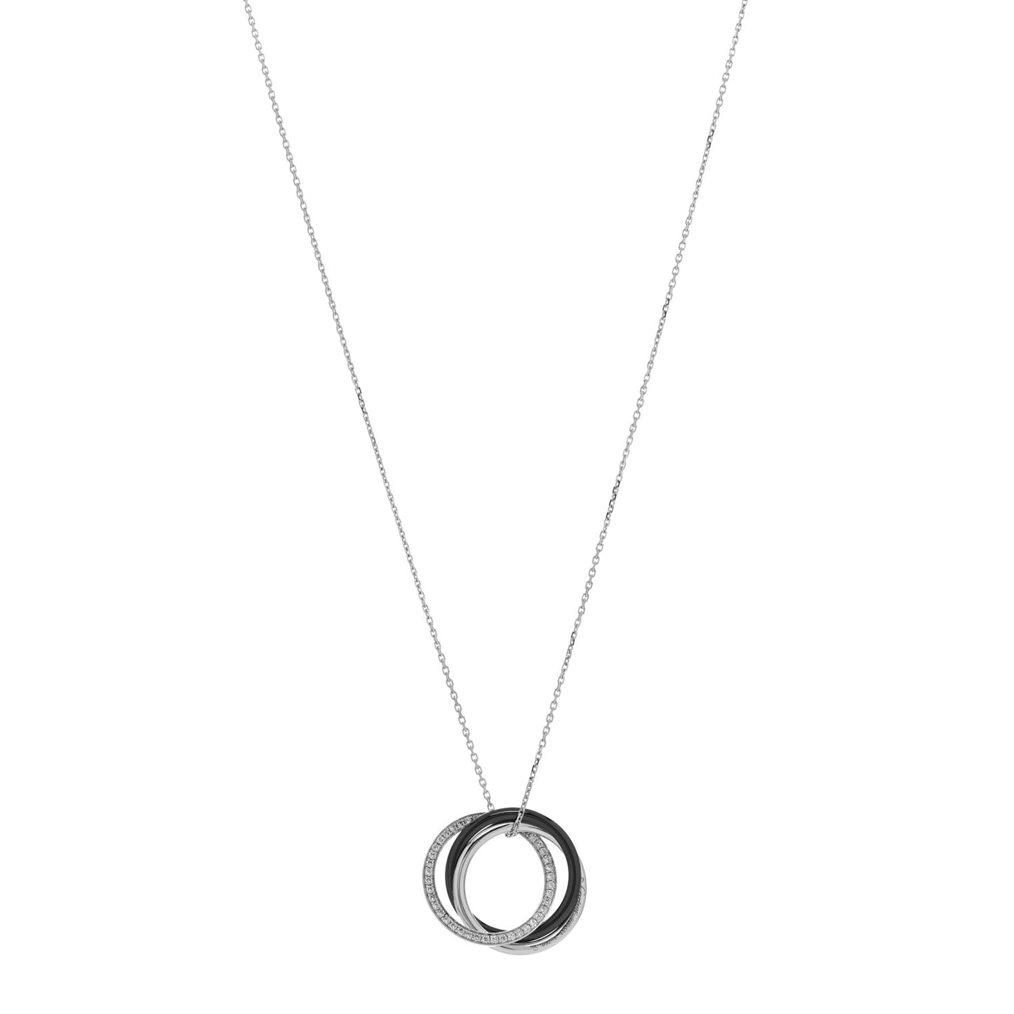 18K White Gold Black Ceramic Diamond Trinity Pendant Necklace