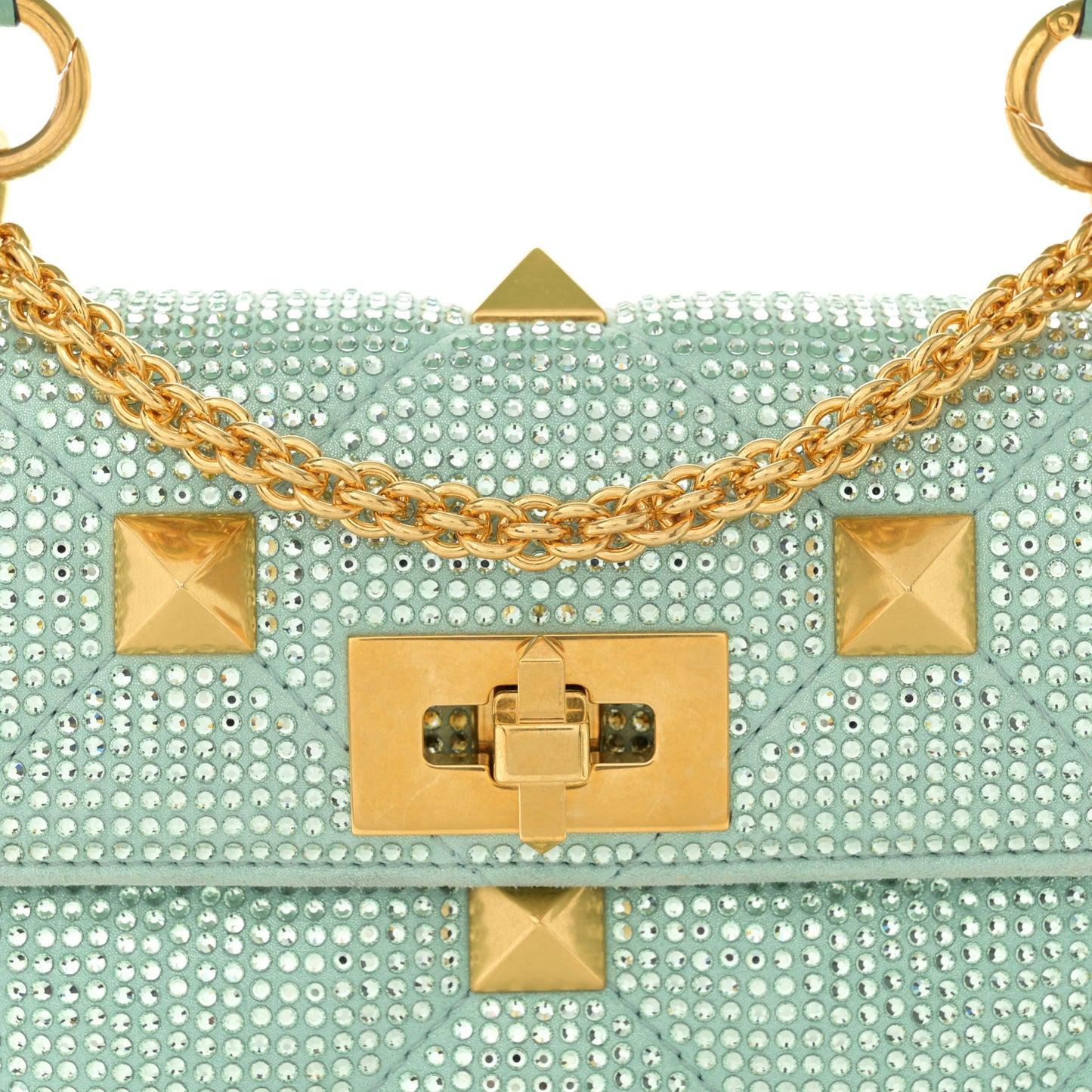 Crystal Suede Small Roman Stud Shoulder Bag Green