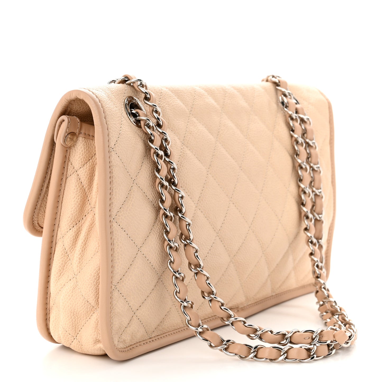 Caviar Quilted Large French Riviera Flap Beige