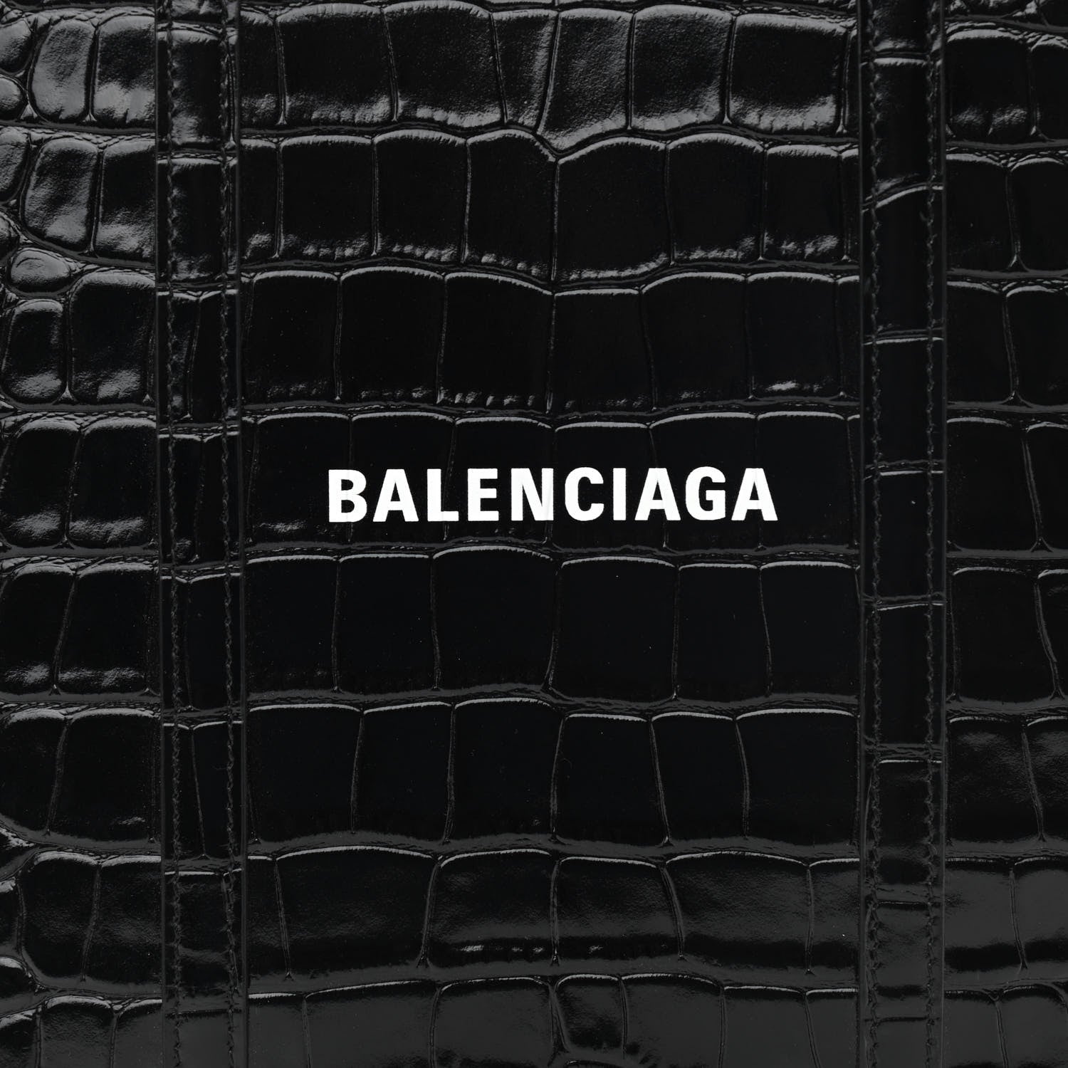 Balenciaga Shiny Calfskin Logo Crocodile Embossed XXS Everyday Tote Black 7 of 9