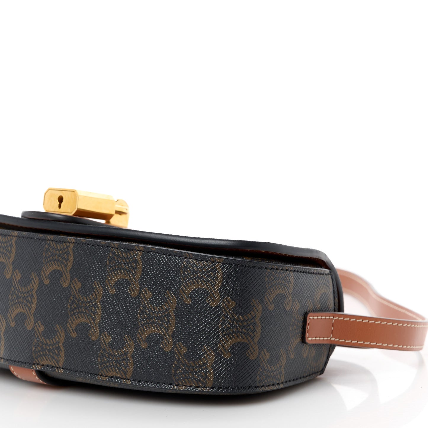 Triomphe Canvas Calfskin Tabou Clutch on Strap Tan