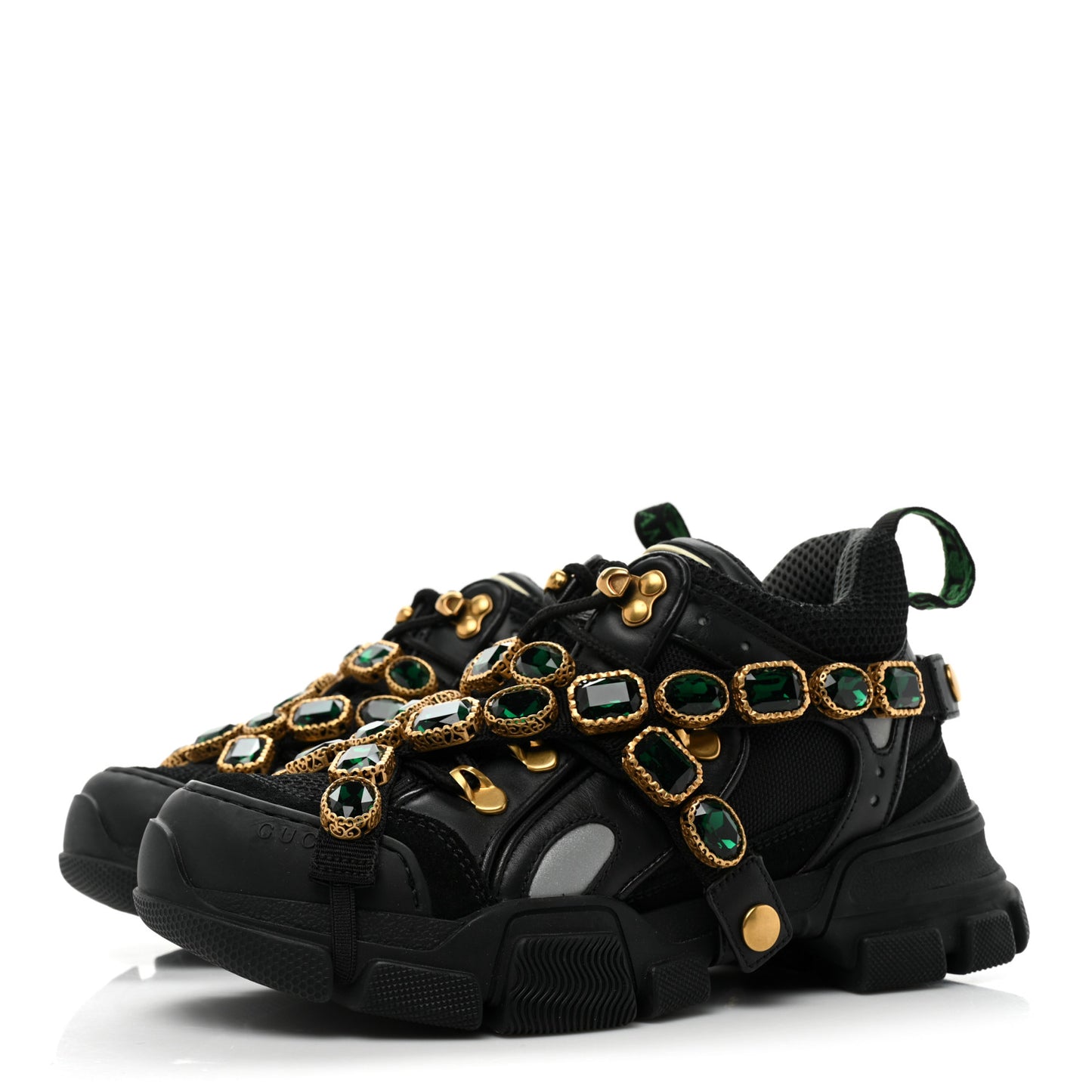 X SEGA Mesh Suede Calfskin Removable Crystals Mens Flashtrek Sneakers 36 Loess Black Olive Green