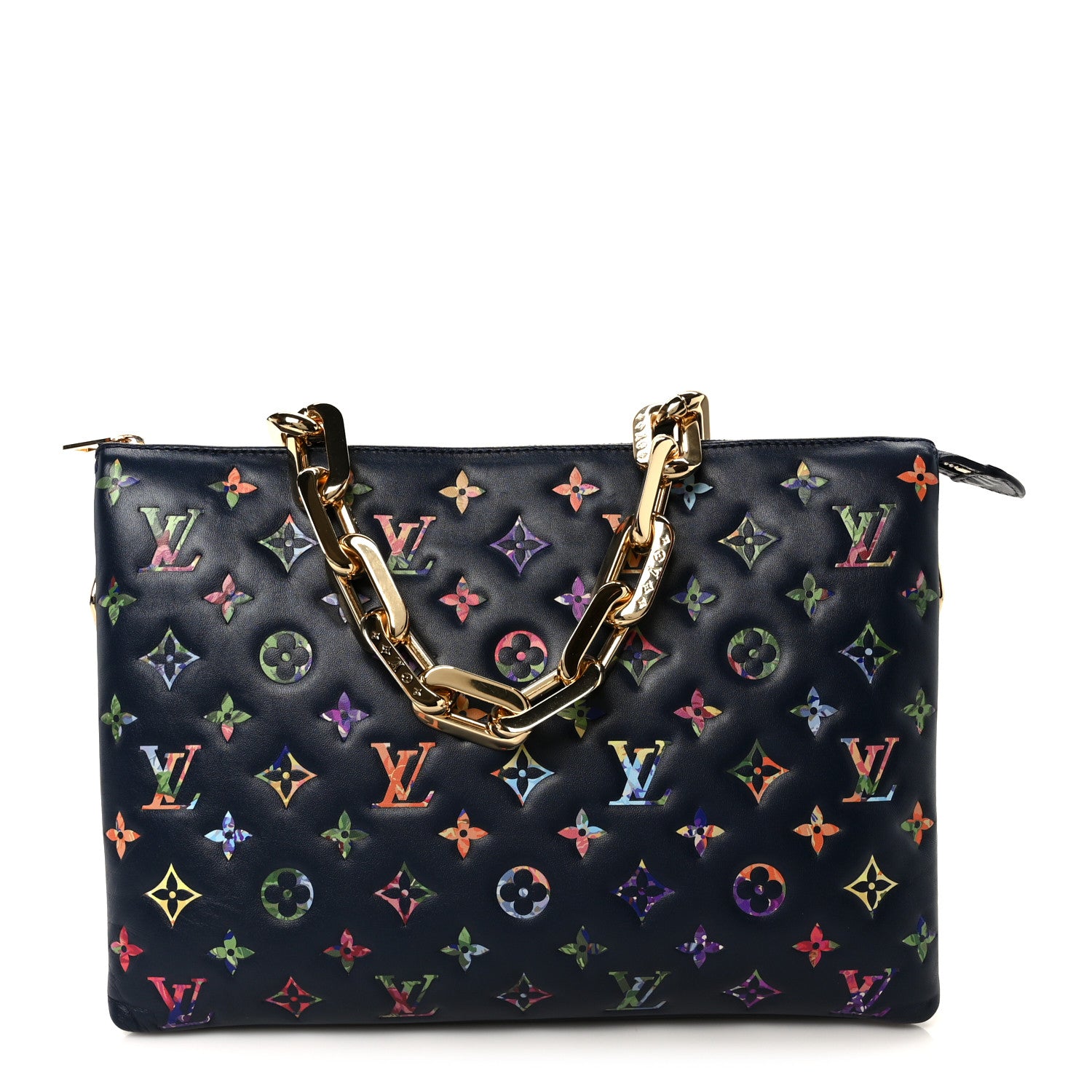 Louis Vuitton Lambskin Embossed Monogram LV Garden Coussin MM Navy