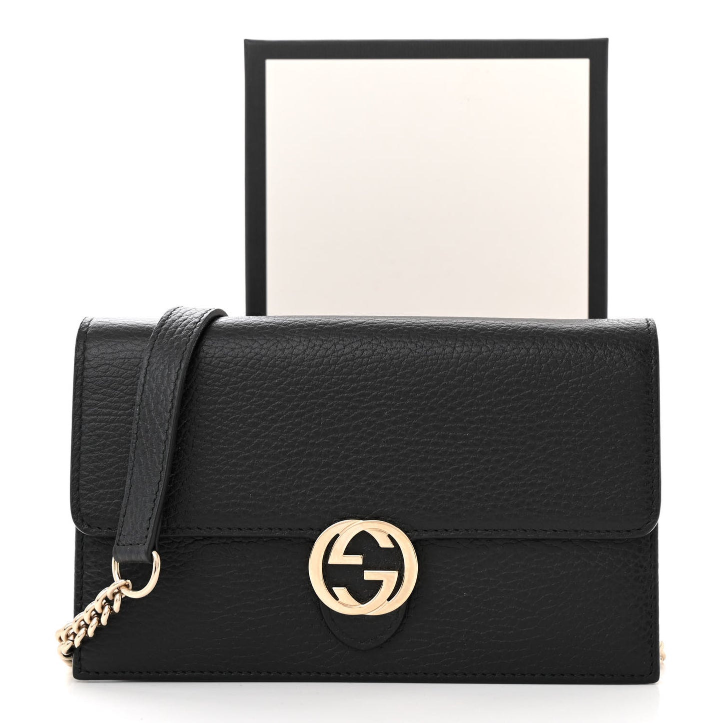 Dollar Calfskin Interlocking G Chain Wallet Black