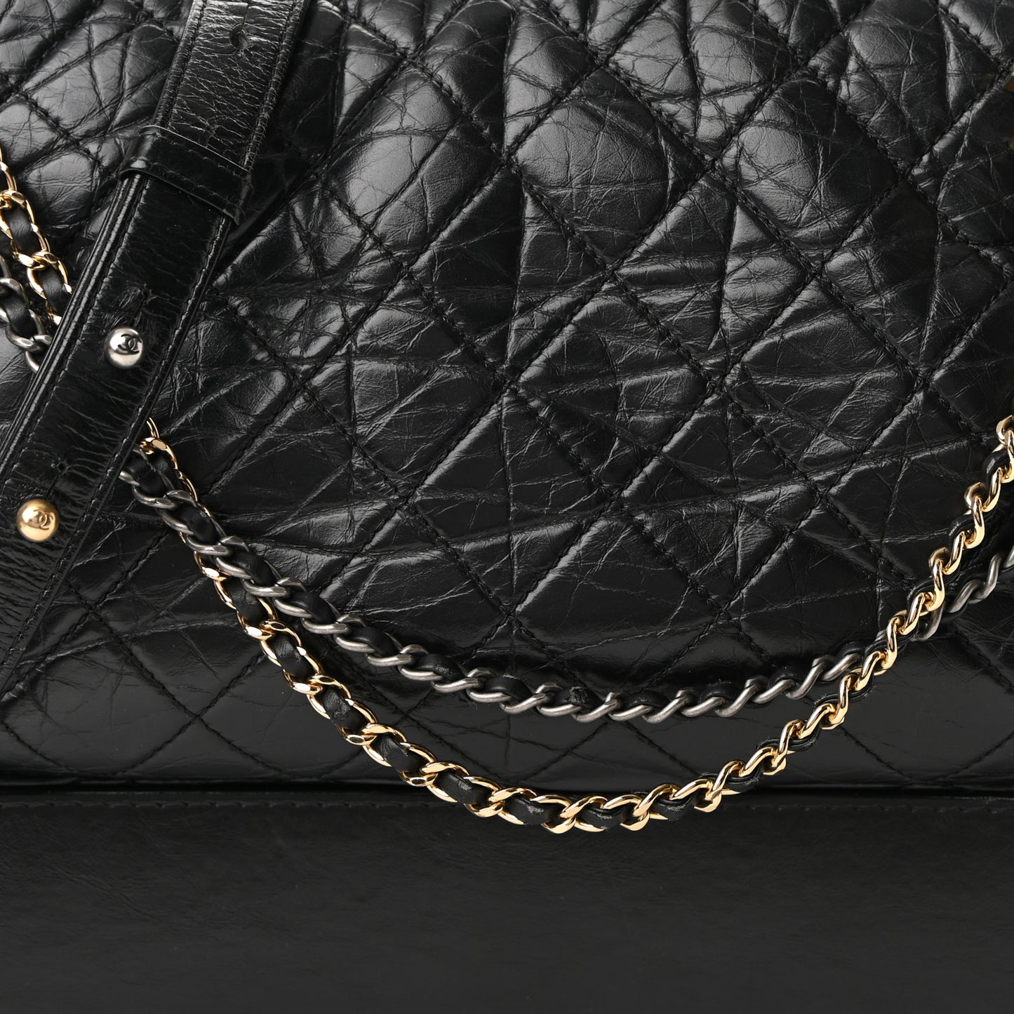 Aged Calfskin Quilted Large Gabrielle Hobo Black