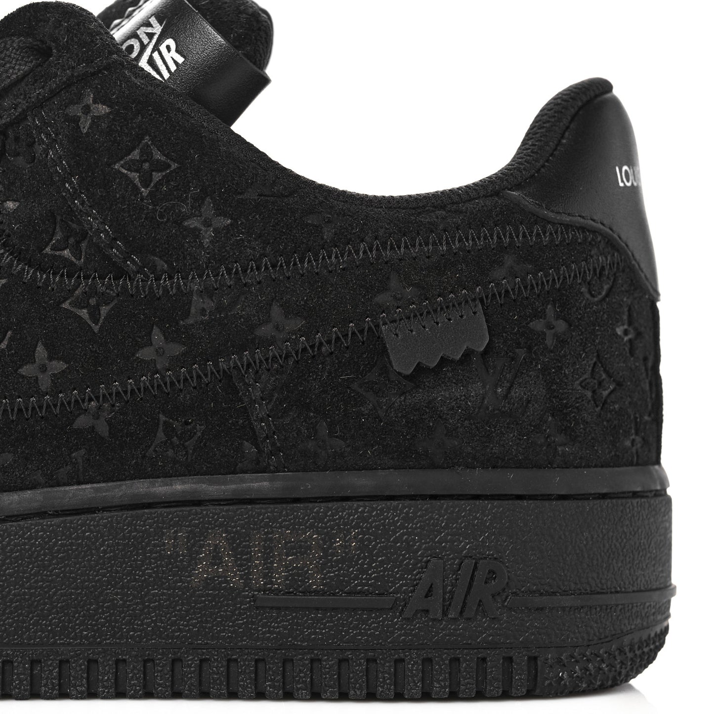 X NIKE AIR FORCE 1 Suede Calfskin Monogram Mens Low Top Sneakers 8 Black