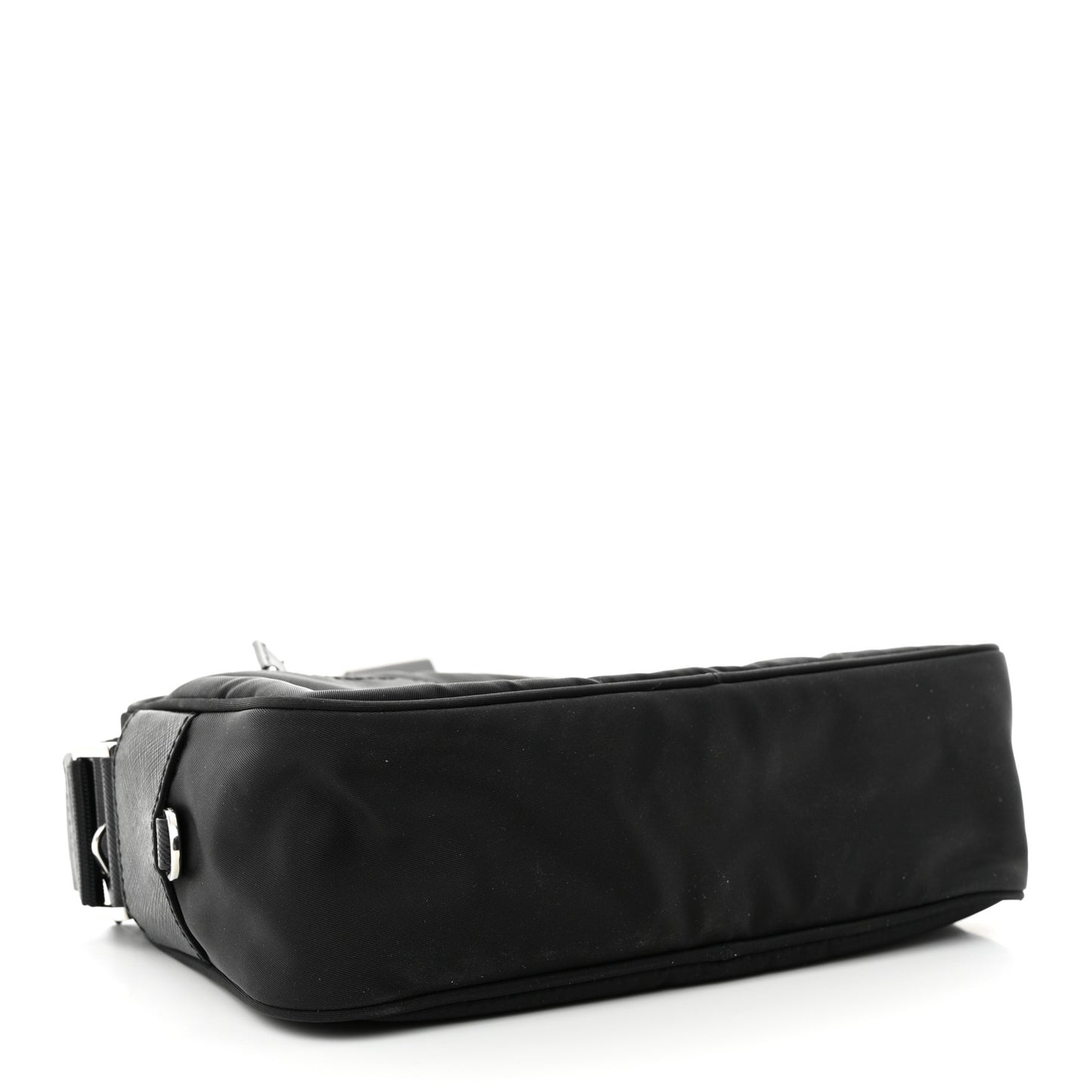 Re-Nylon Vela Saffiano Pocket Double Zip Shoulder Bag Black