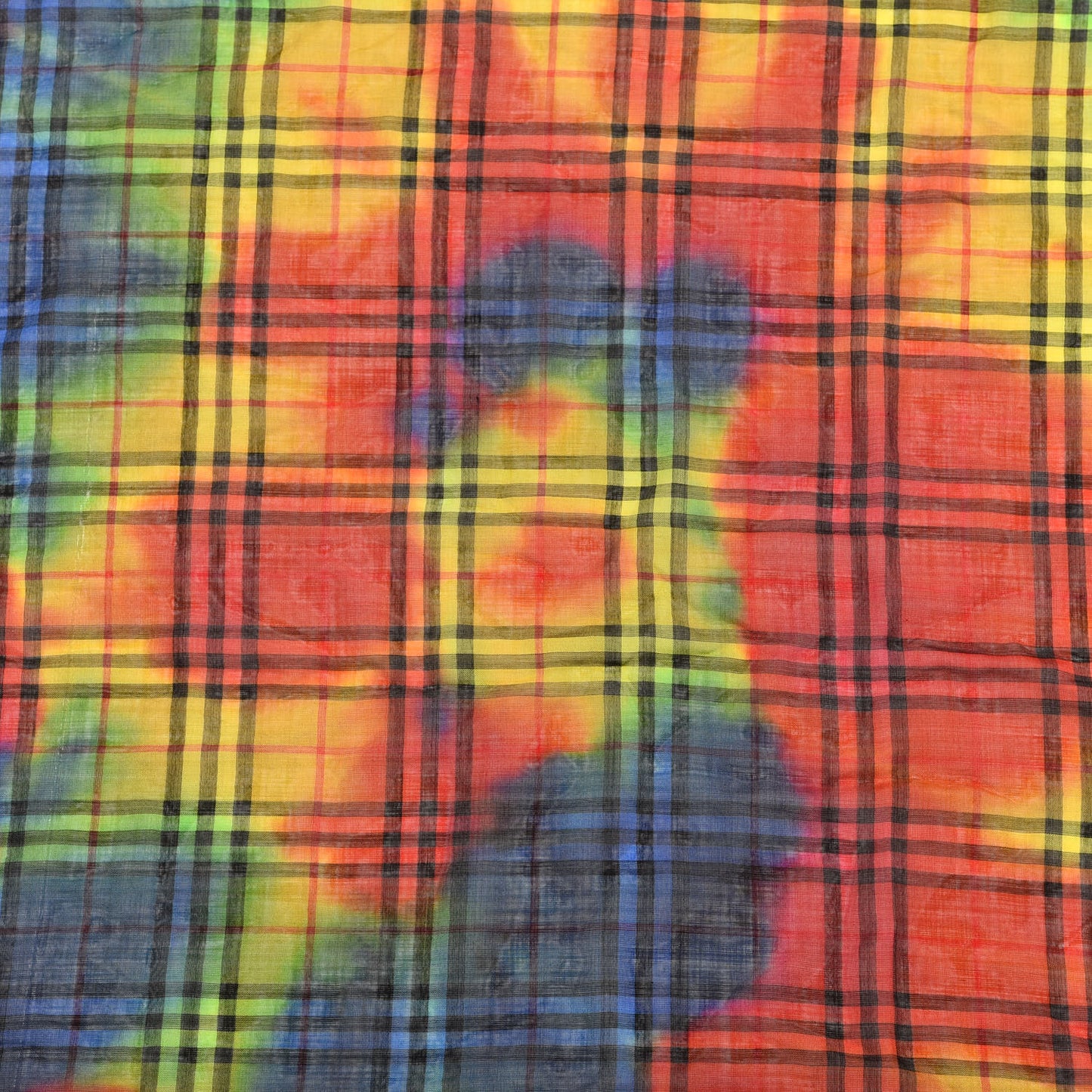 Wool Silk Rainbow Tie Dye Vintage Check Scarf Multicolor