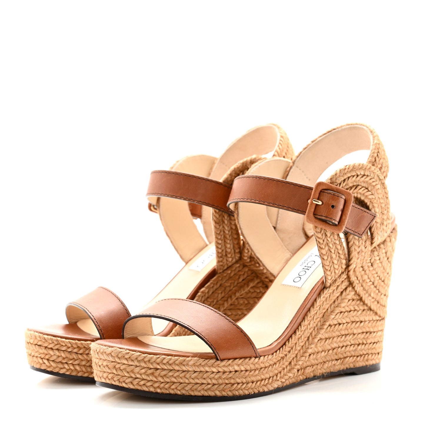 Calfskin Espadrille Delphi 100 Wedge Sandals 39.5 Cuoio