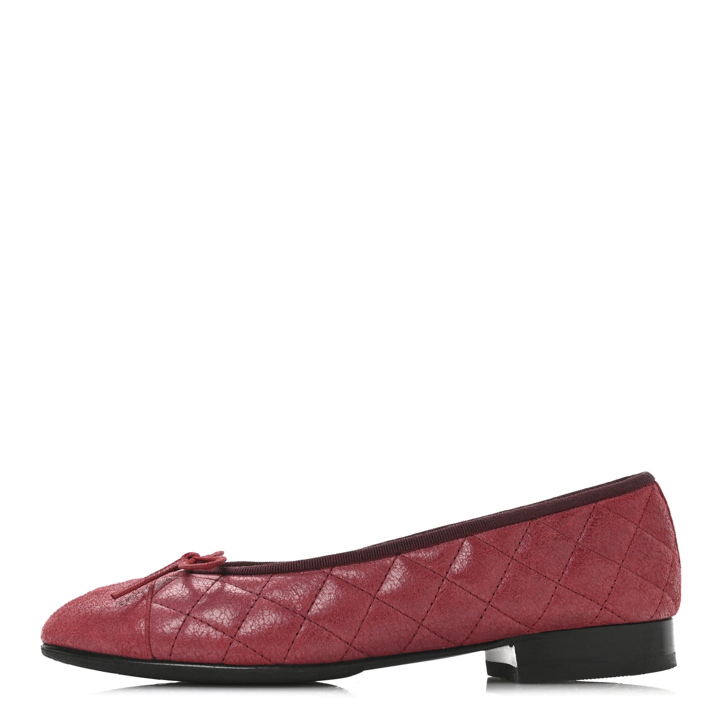 Suede Calfskin Quilted Cap Toe CC Ballerina Flats 38 Red