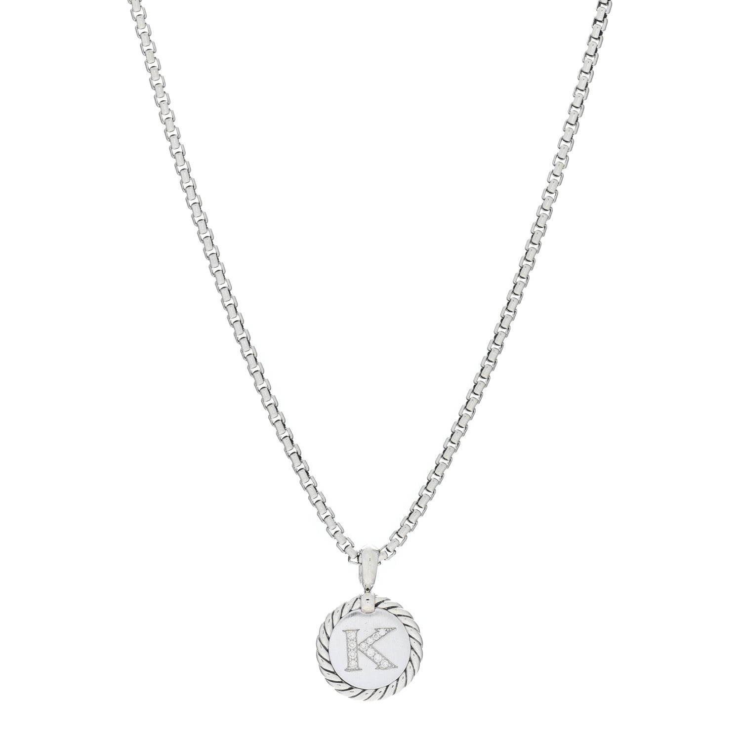 David Yurman Sterling Silver Diamond Initial K Charm Necklace 1 of 5