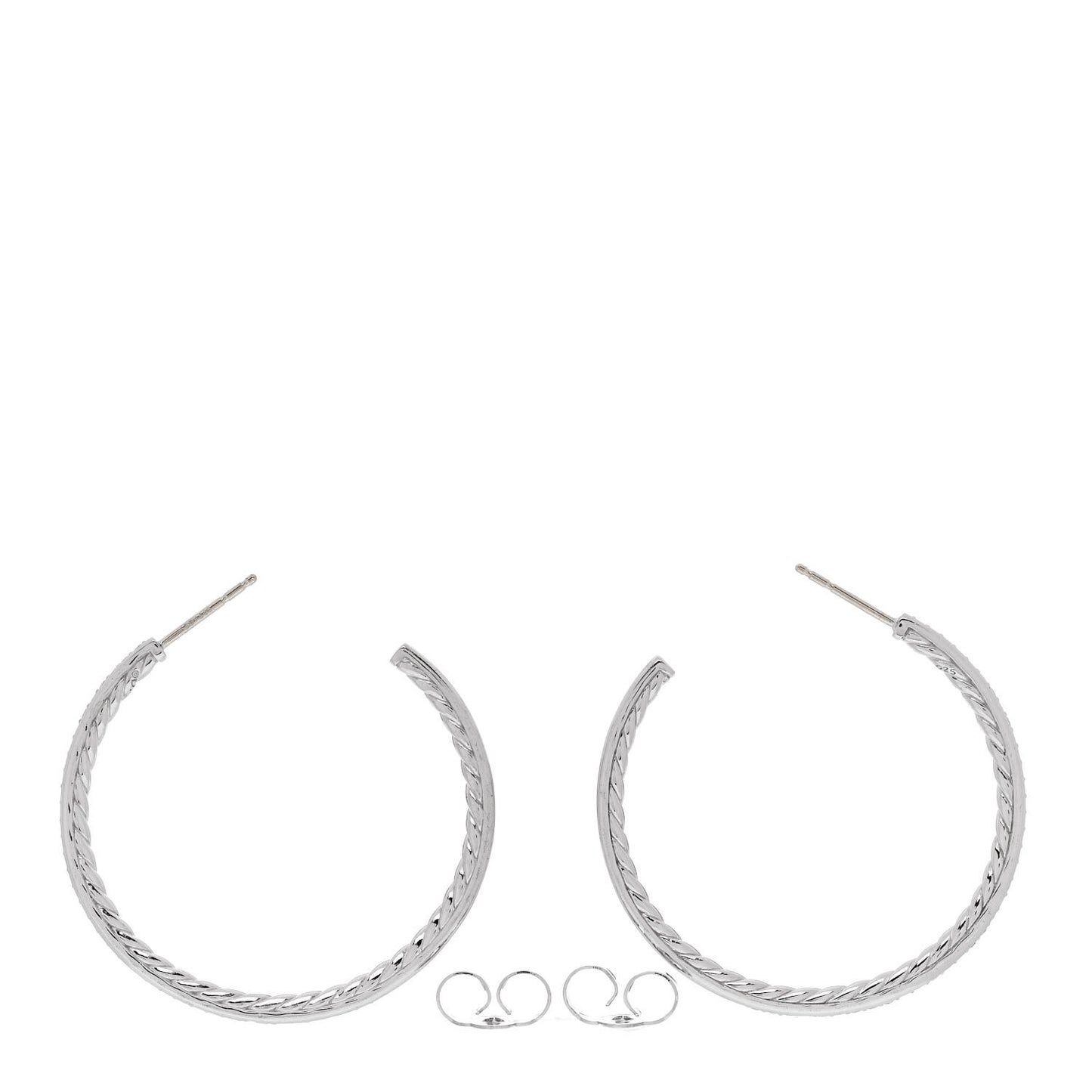 Sterling Silver Diamond 38mm Pave Hoop Earrings