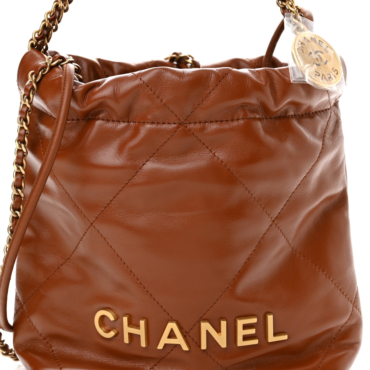 Shiny Calfskin Quilted Mini Chanel 22 Light Brown