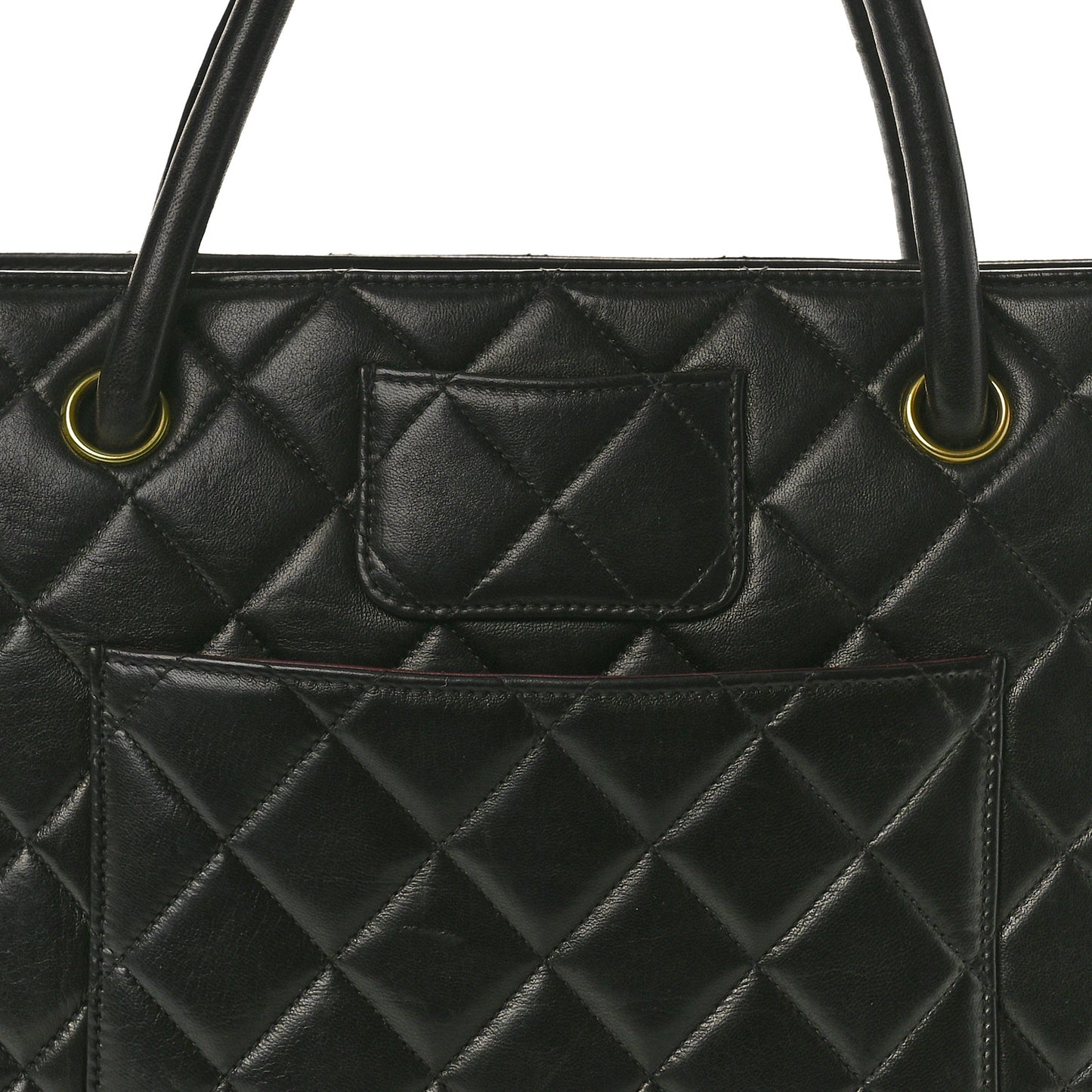 Lambskin Quilted Top Handle Bag Black