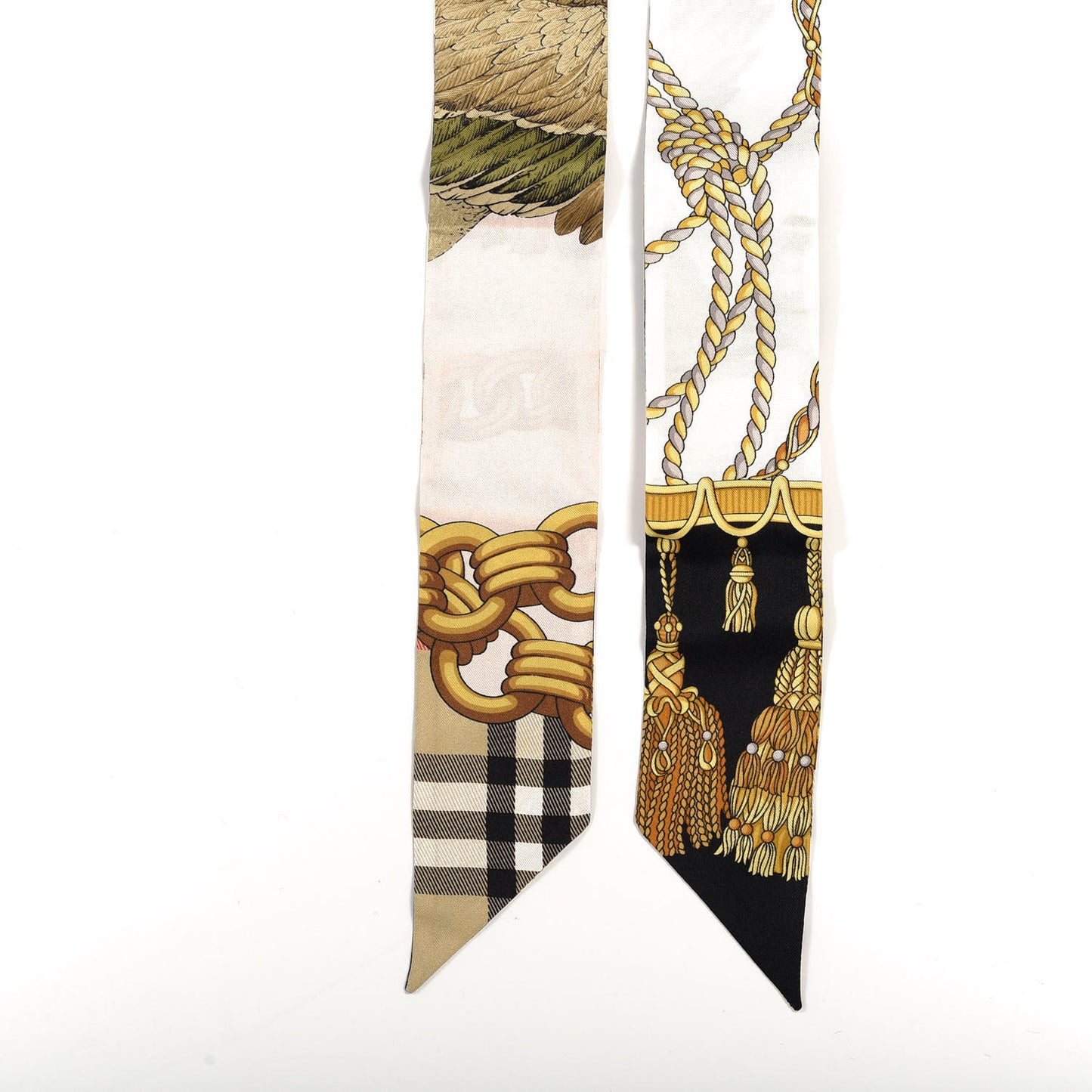 Silk Duck Chain Print Ribbon Scarf Gold