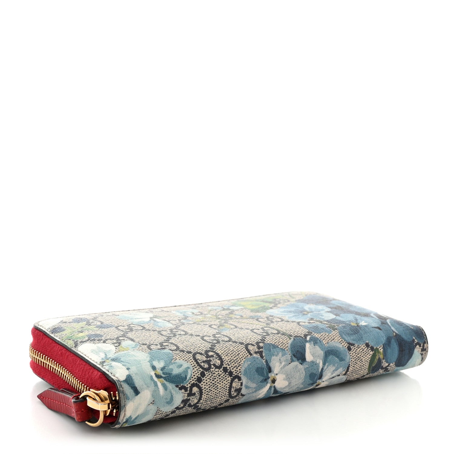 Gucci GG Supreme Monogram Blooms Zip Around Wallet Blue Red 4 of 14