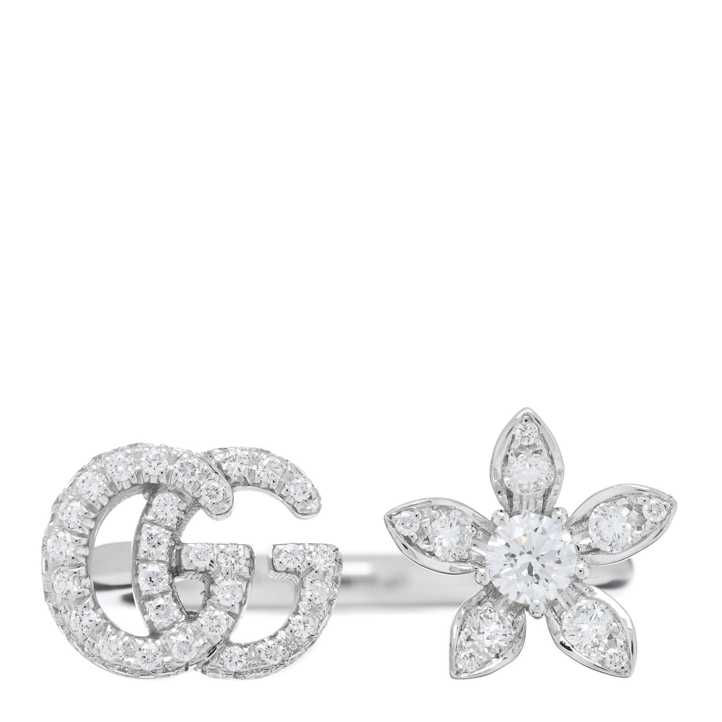 18K White Gold Diamond Flora GG Open Ring 54 7