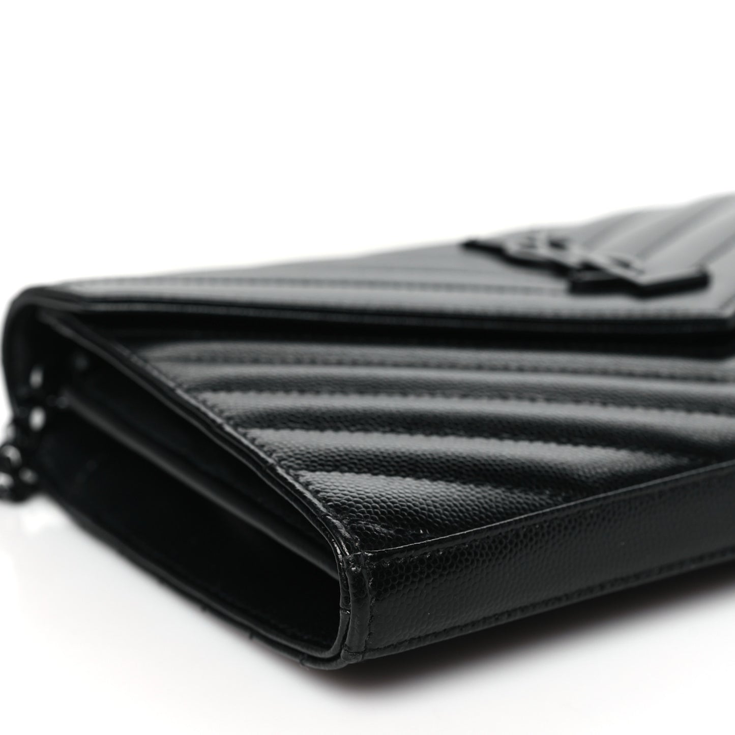 Grain De Poudre Matelasse Chevron Monogram Monochrome Chain Wallet Black