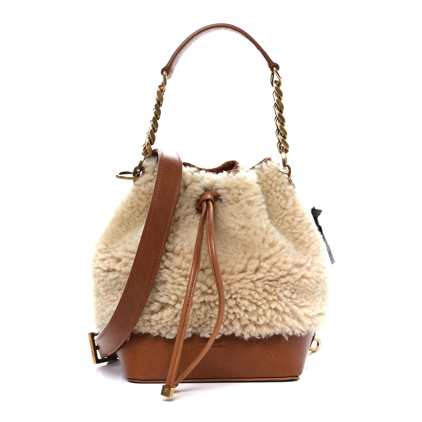 Shearling Calfskin Small Emmanuelle Bucket Bag Natural Beige Brick