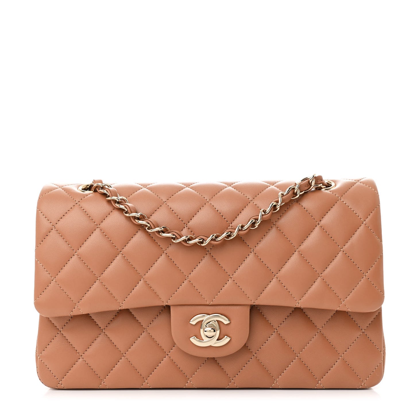 Lambskin Quilted Medium Double Flap Brown