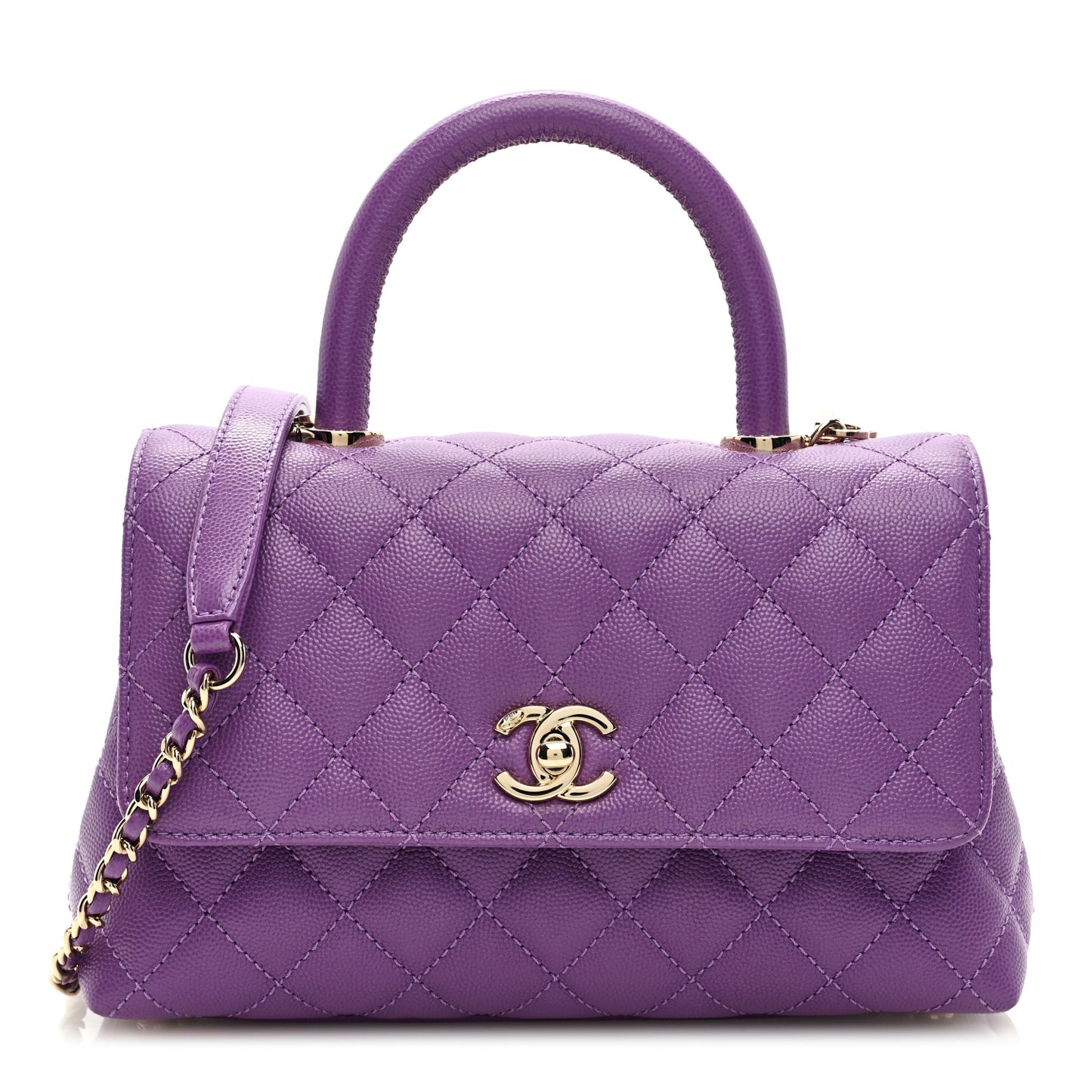 Caviar Quilted Mini Coco Handle Flap Purple