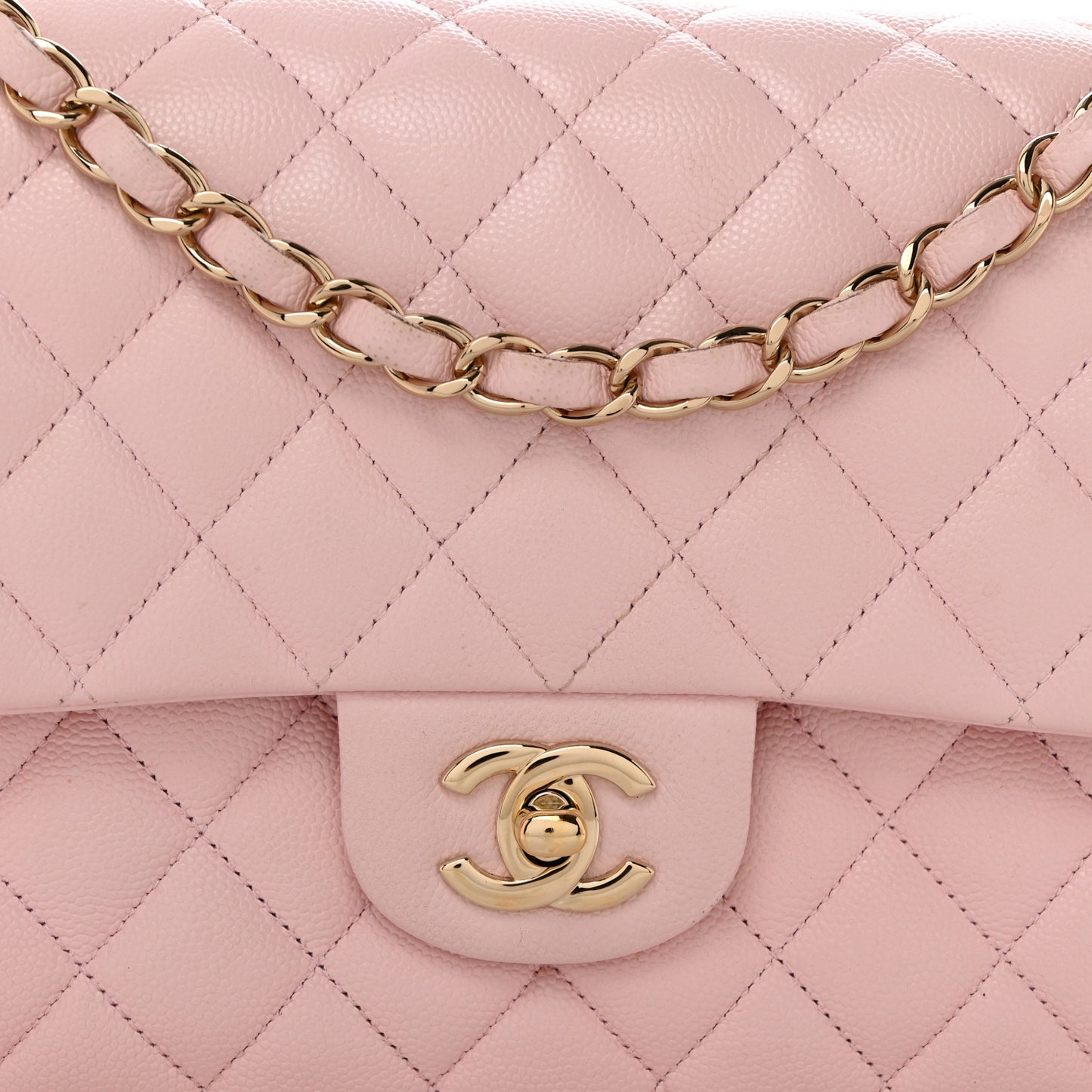 Caviar Quilted Medium Double Flap Light Pink