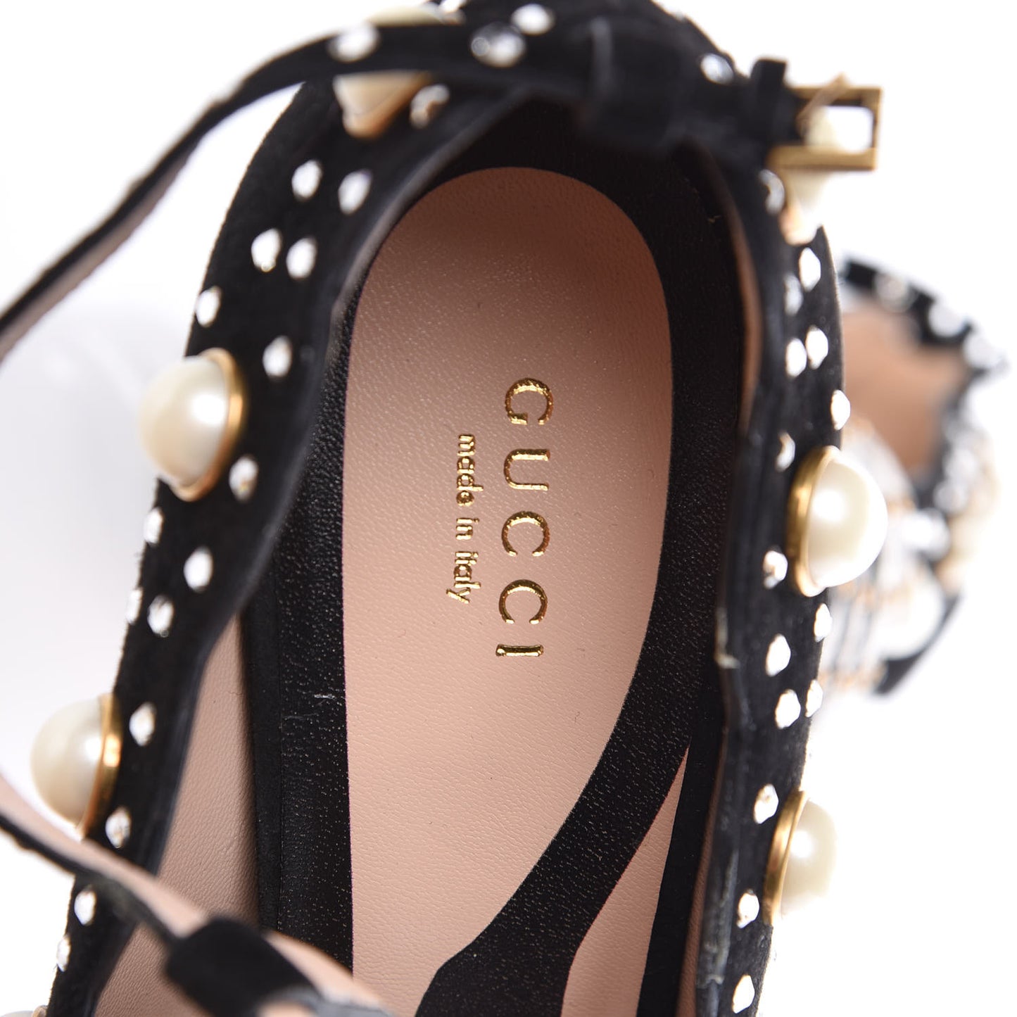 Suede Snakeskin Pearl Studded Ofelia Pumps 40.5 Black