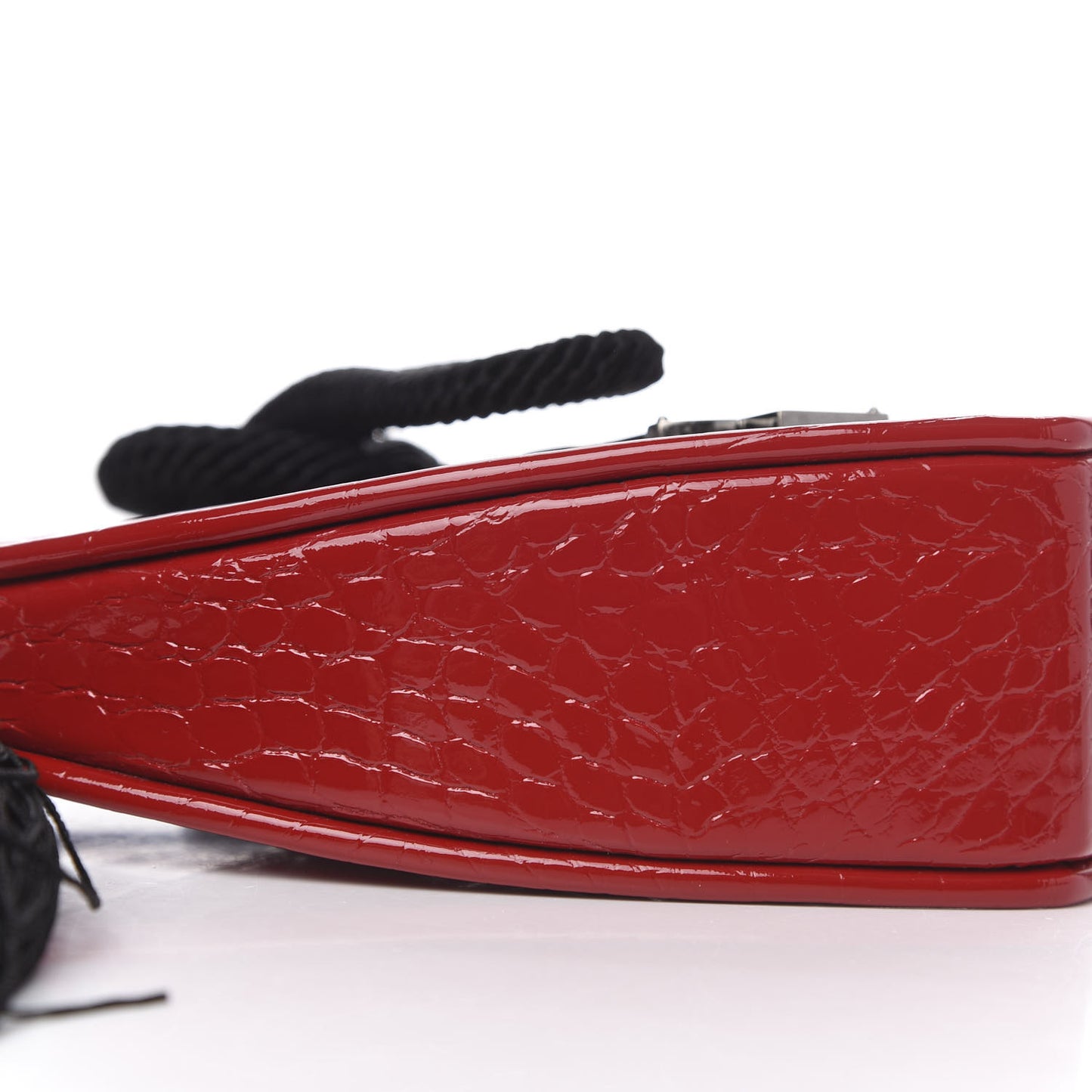 Patent Crocodile Embossed Sac Coeur Heart Shaped Clutch Red