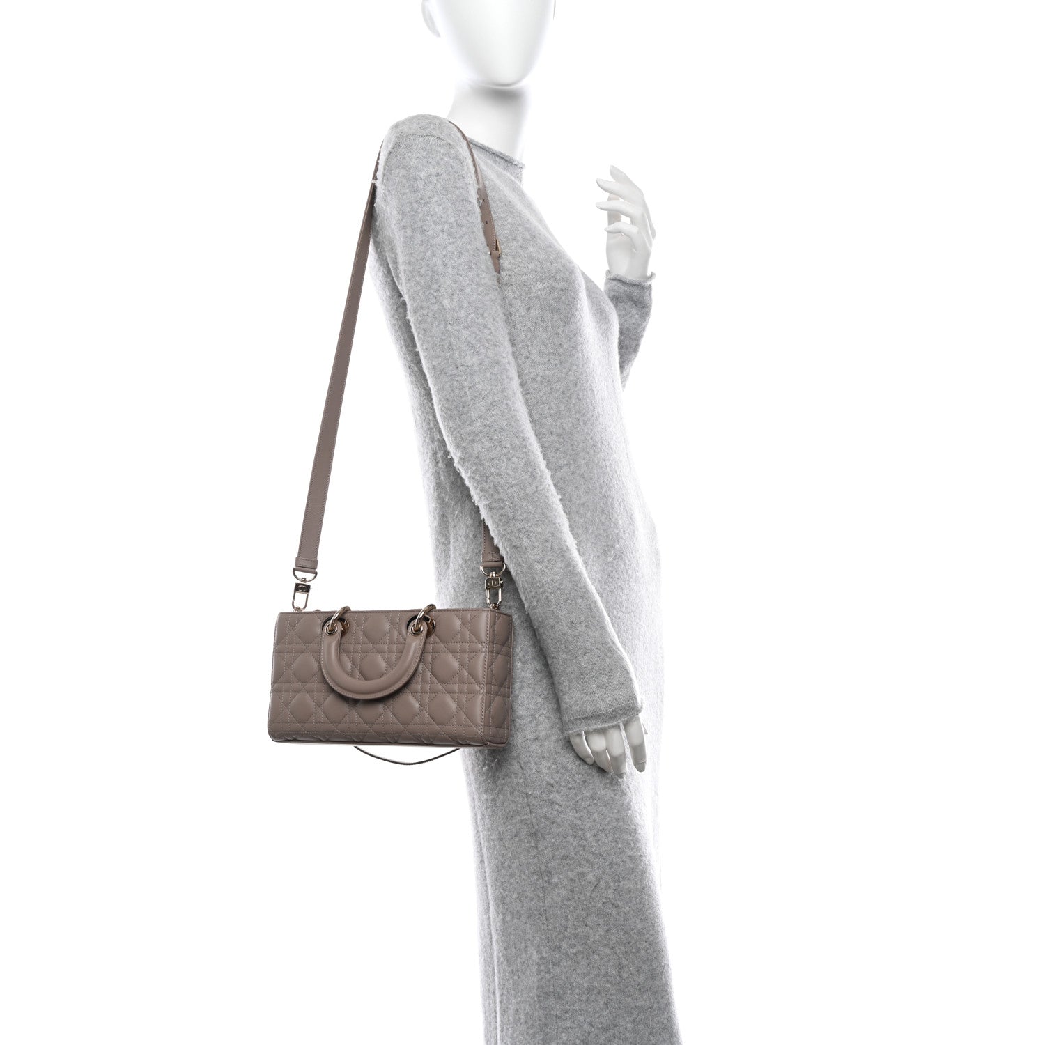 Christian Dior Lambskin Cannage Medium Lady D-Joy Warm Taupe 2 of 9