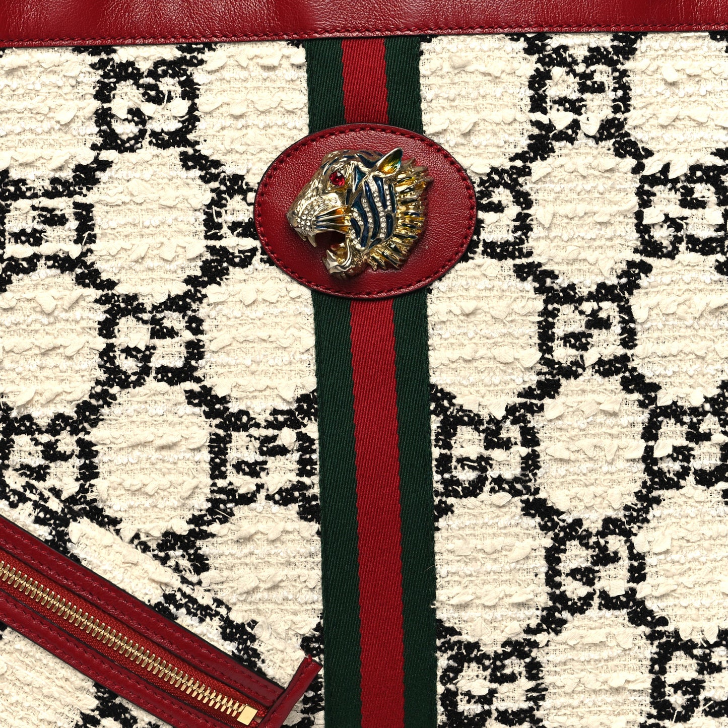 Tweed GG Monogram Large Rajah Chain Tote White Black Romantic Cherry