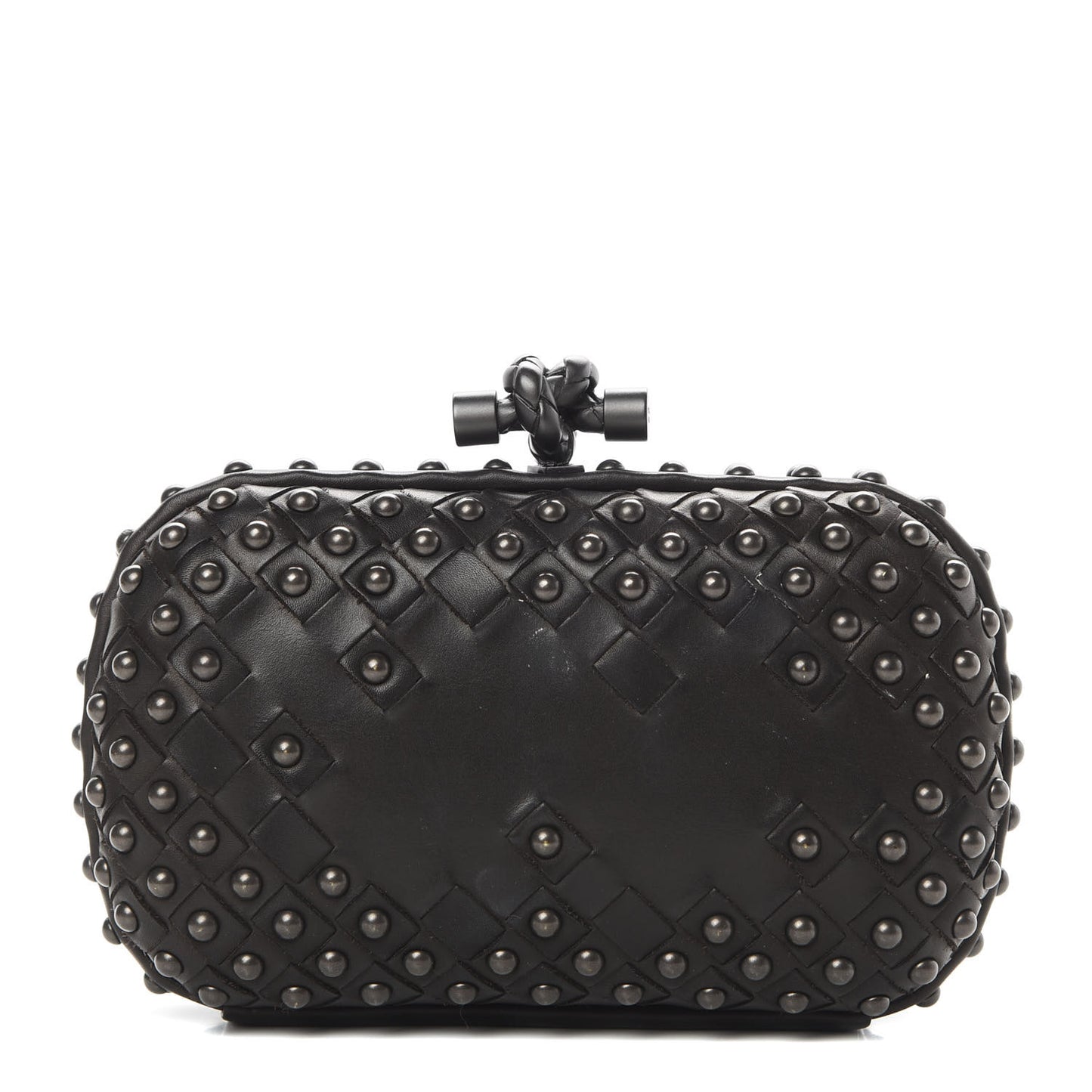 Waxy Nappa Intrecciato Knot Studded Clutch Black