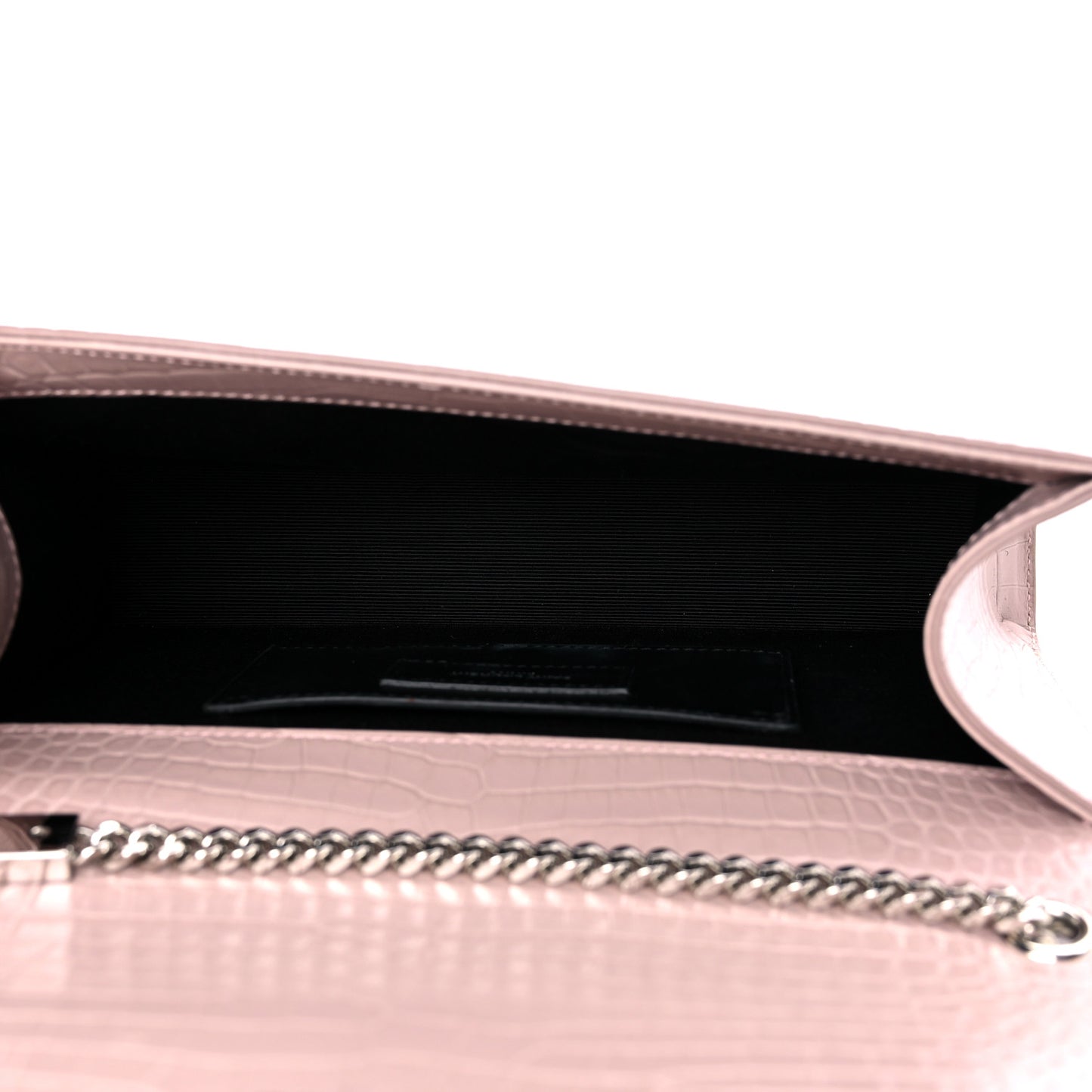 Calfskin Crocodile Embossed Medium Classic Monogram Kate Tassel Satchel Powder Pink
