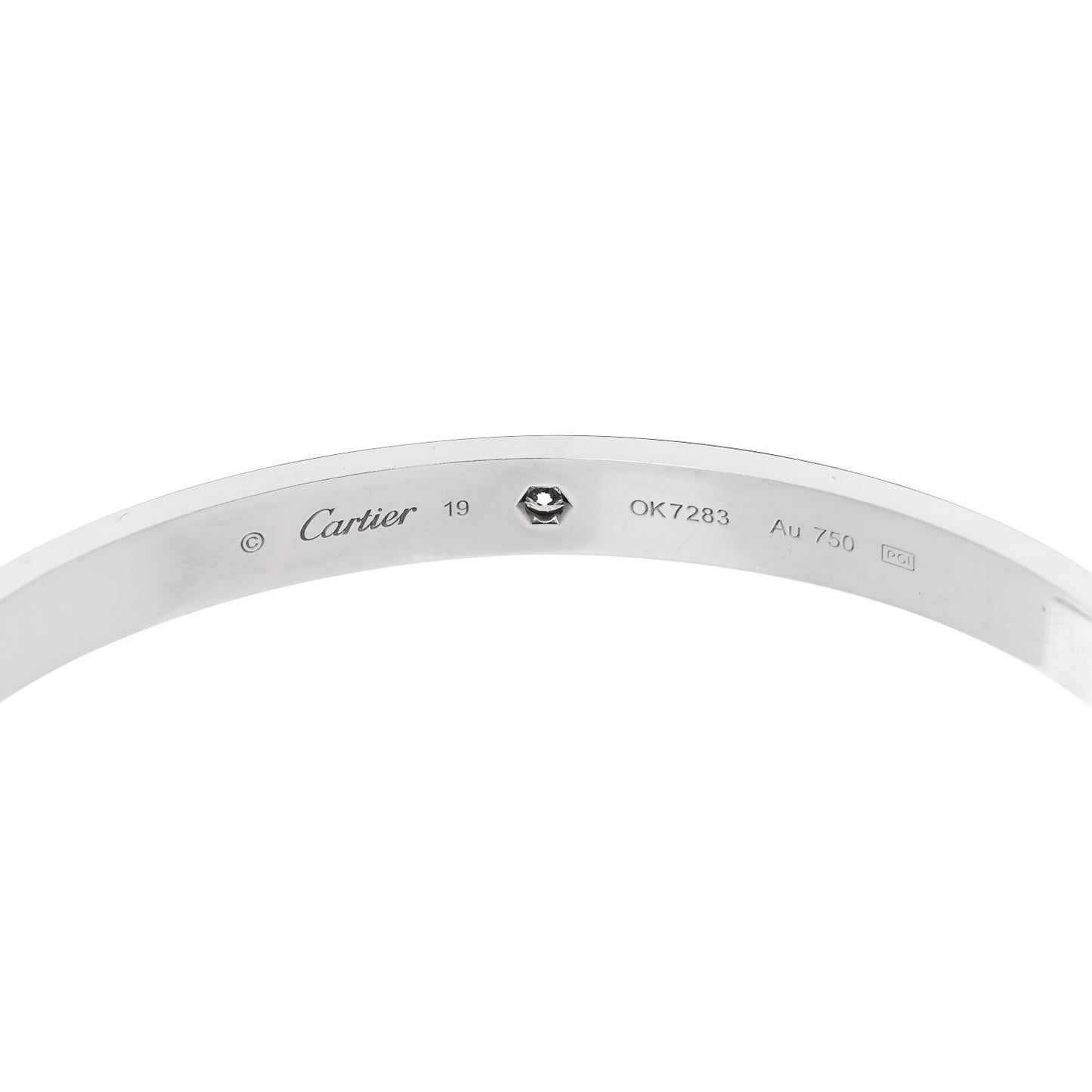 18K White Gold 1 Diamond LOVE Cuff Bracelet 19