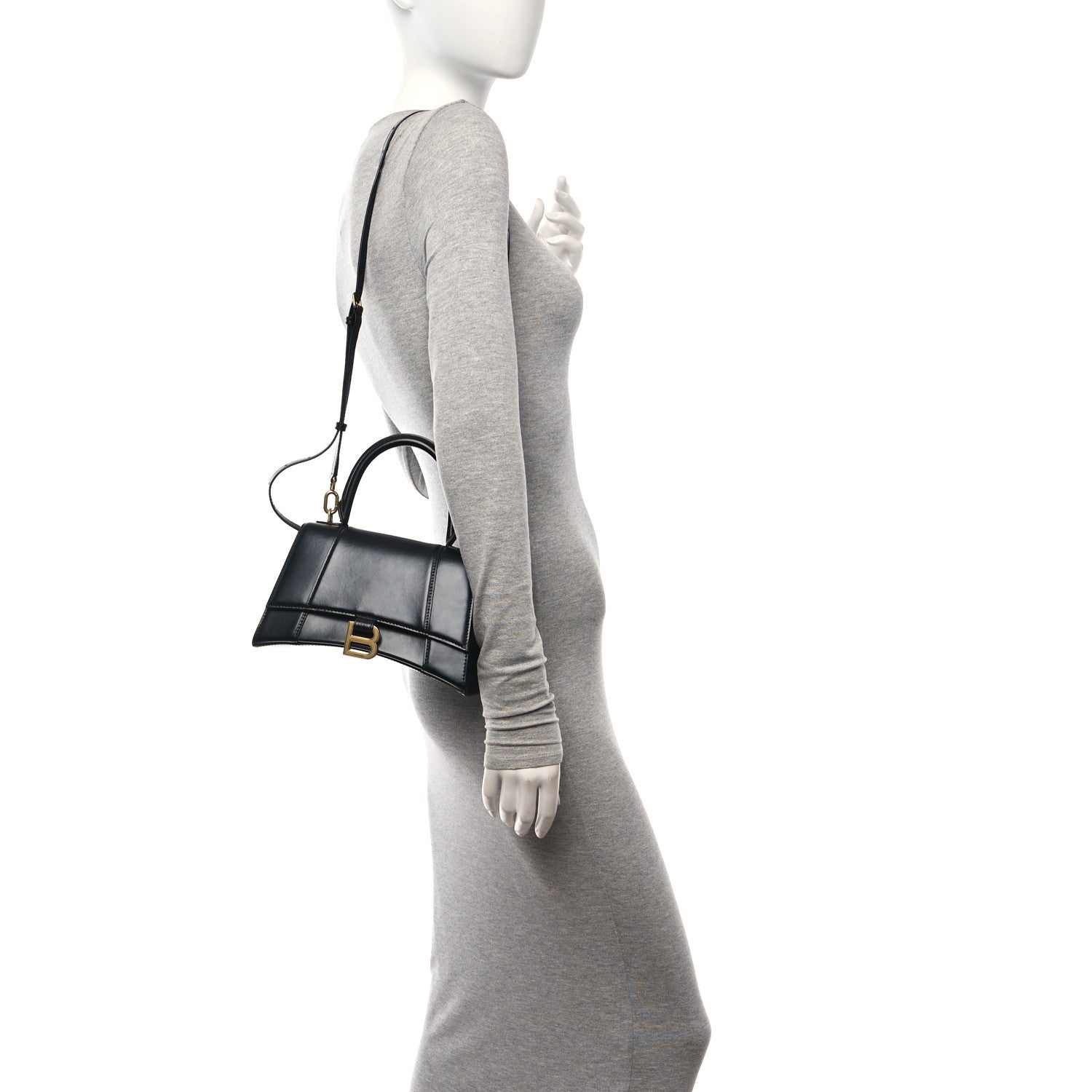 Balenciaga Shiny Box Calfskin Small Hourglass Top Handle Bag Black 2 of 9
