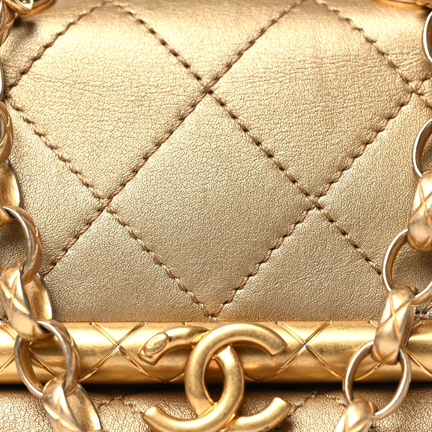 Metallic Lambskin Quilted Micro My Crush Bag Gold