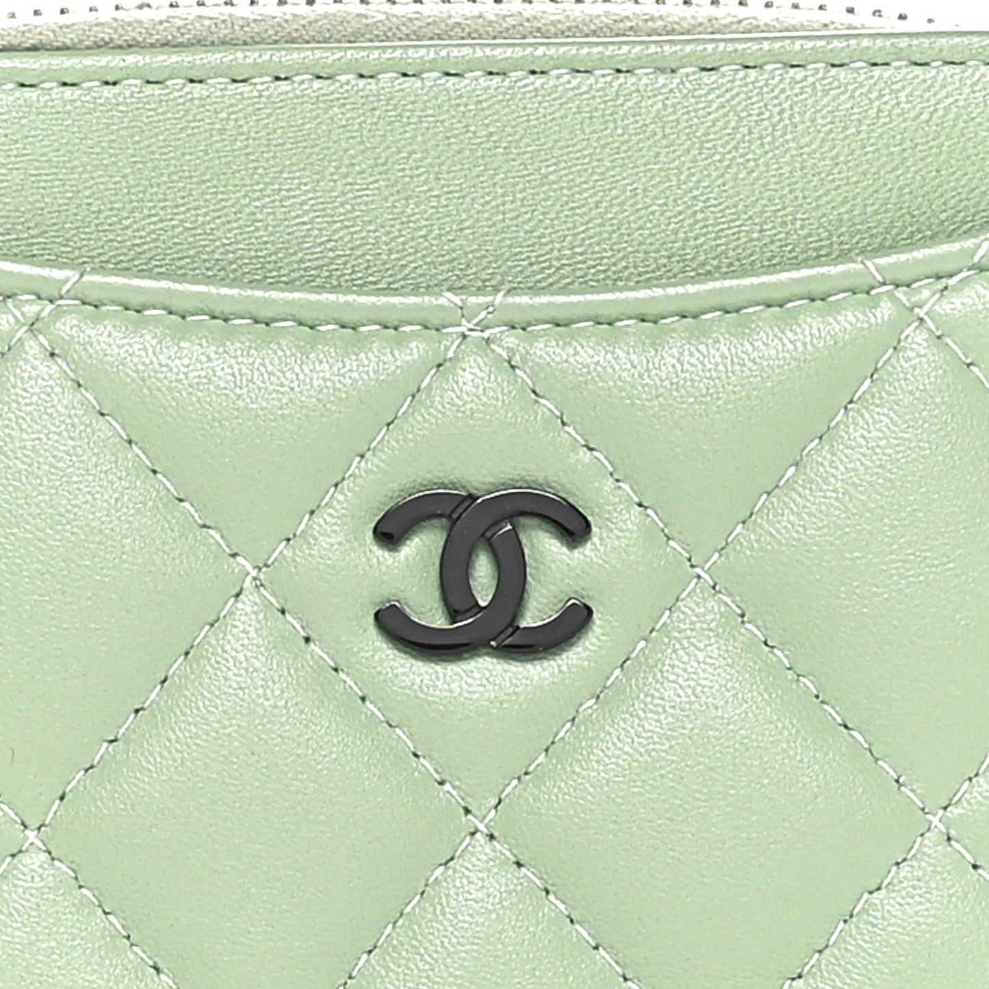 Lambskin Quilted Zip Card Holder Wallet Green