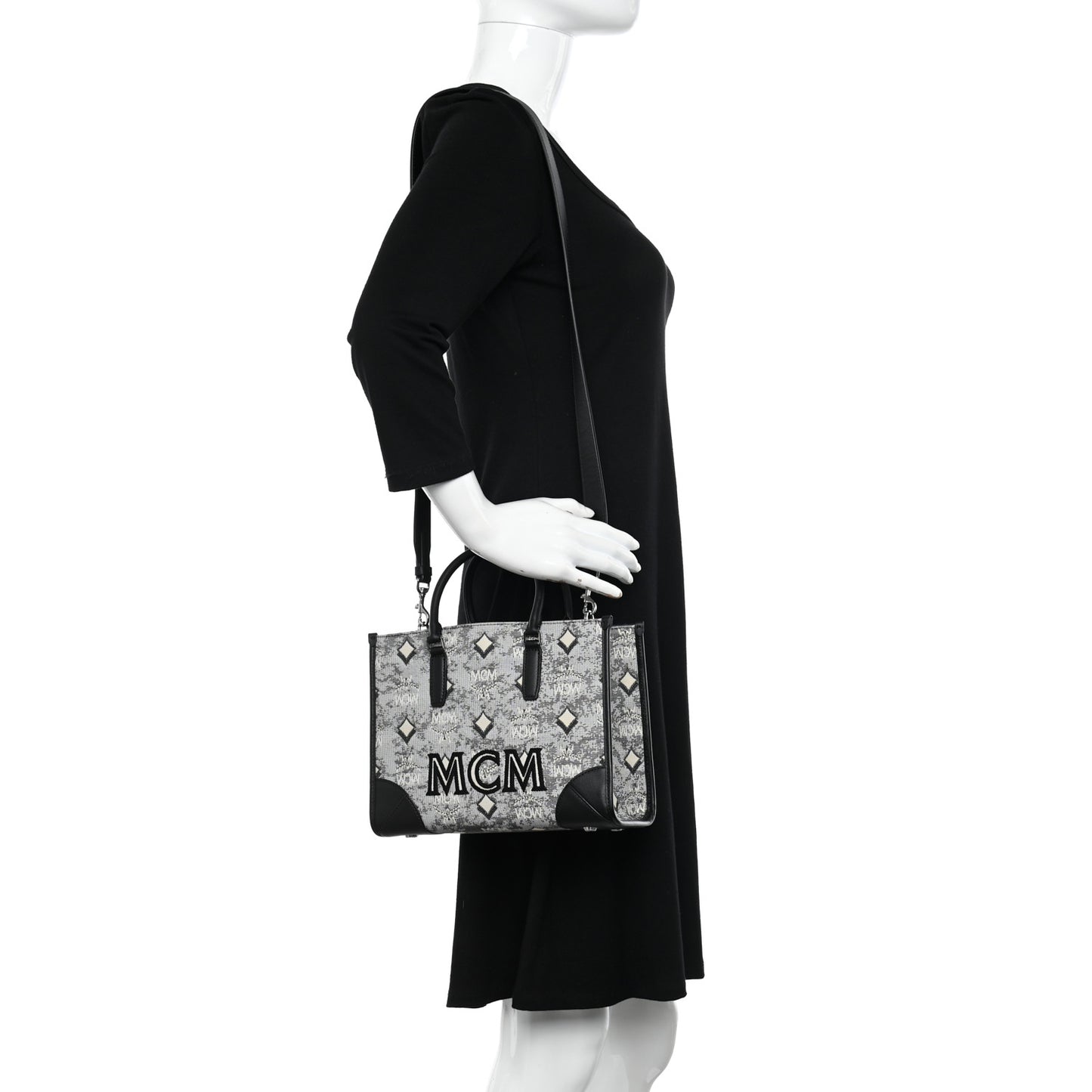 Vintage Jacquard Monogram Small Munchen Tote Grey