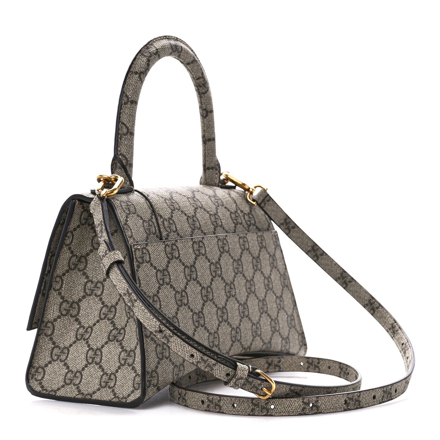 X GUCCI GG Supreme Monogram Small Hourglass Top Handle Bag Beige Ebony