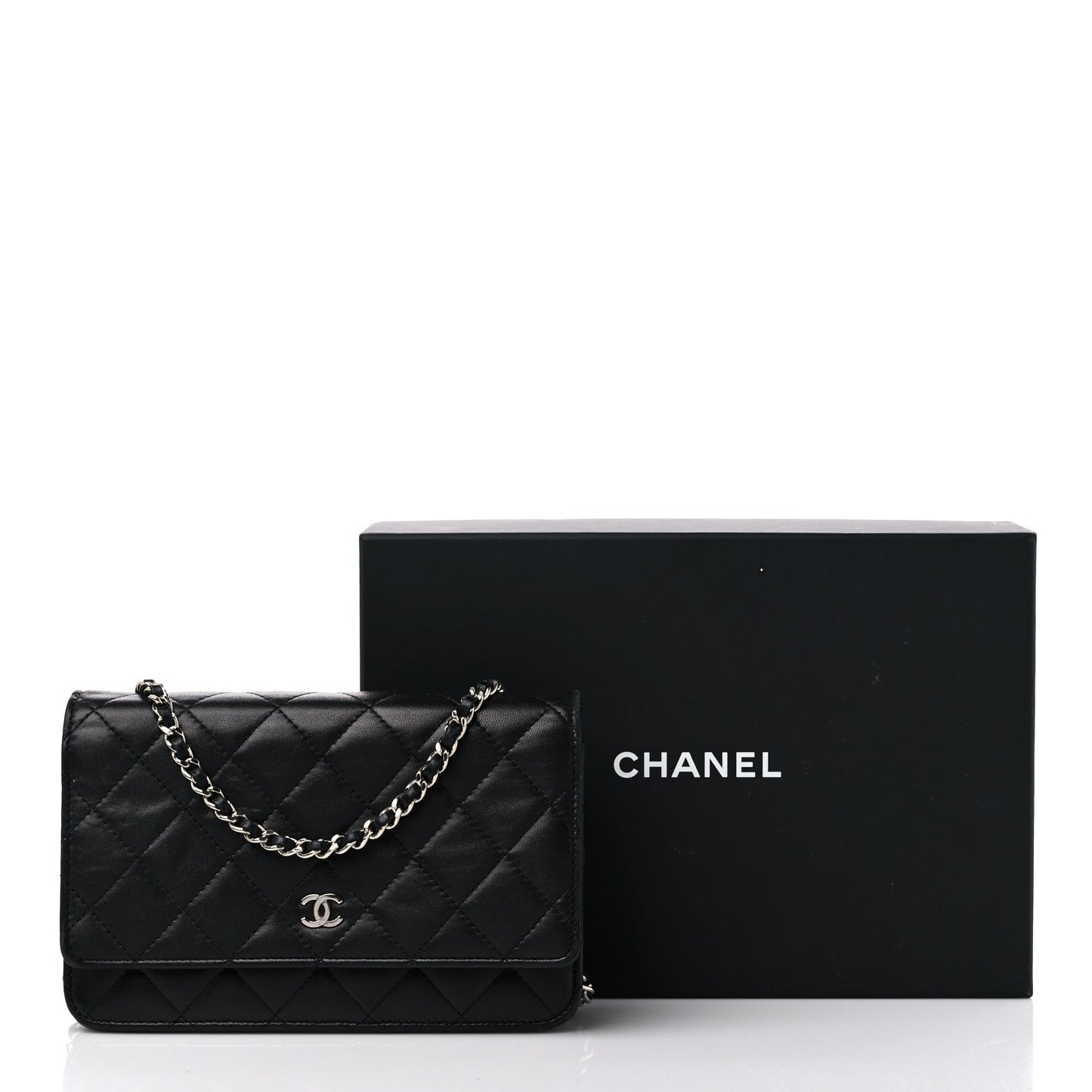 Lambskin Quilted Wallet On Chain WOC Black