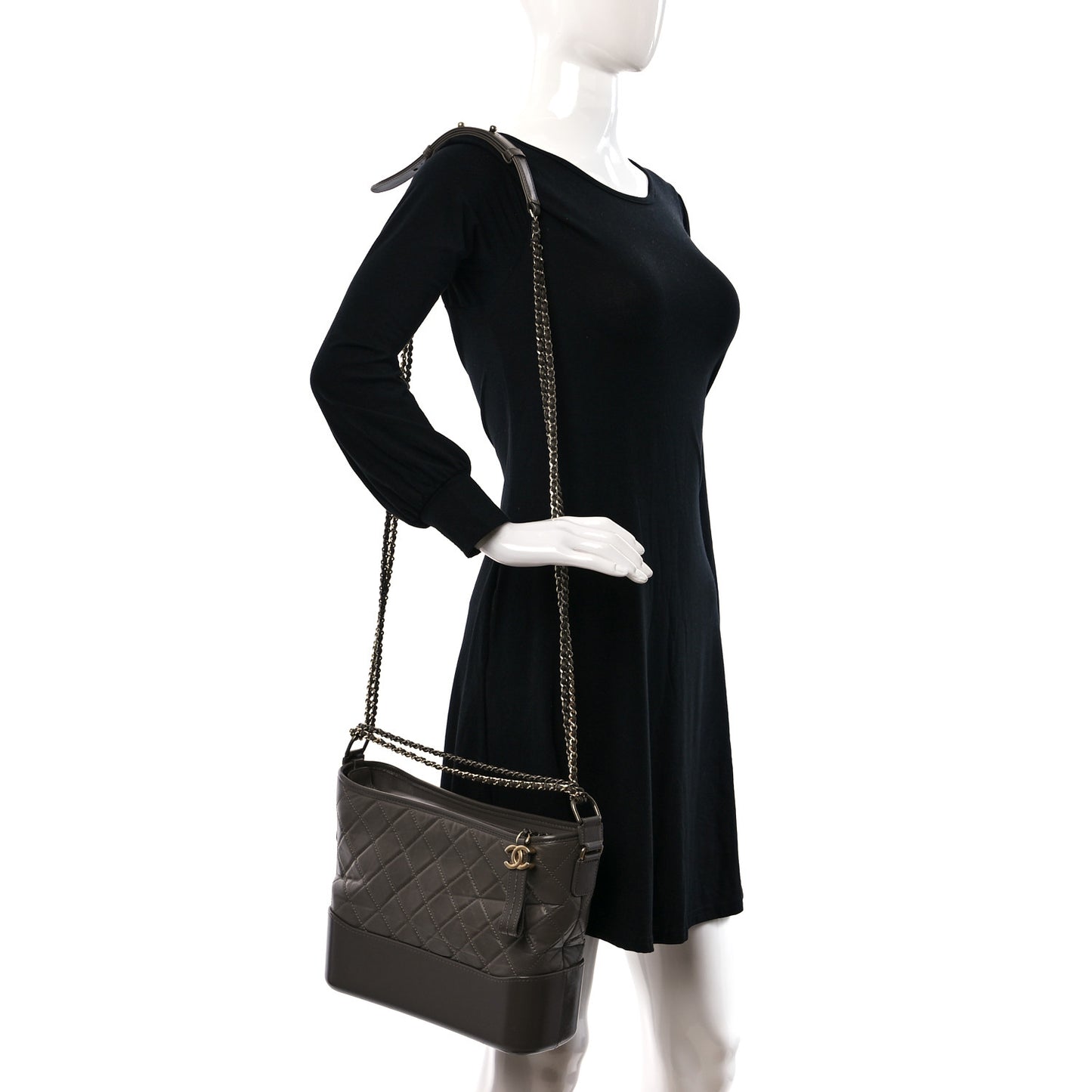 Aged Calfskin Quilted Medium Gabrielle Hobo Grey