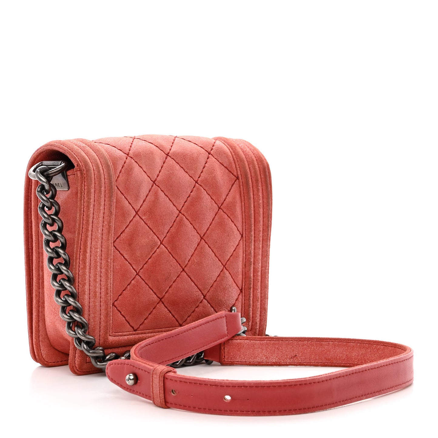 Iridescent Calfskin Quilted Small Gentle Square Boy Flap Red
