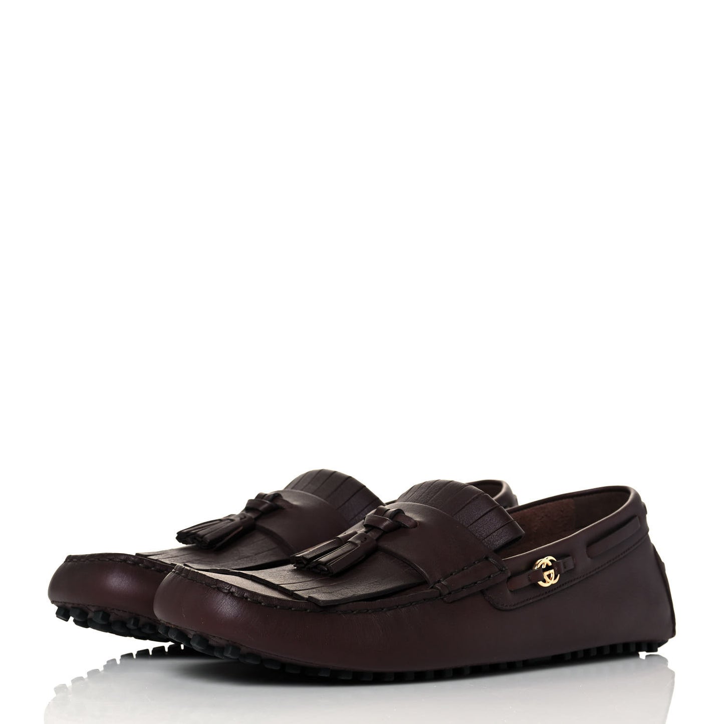Calfskin Fringe Interlocking G Mens Driver Loafers 10 Brown