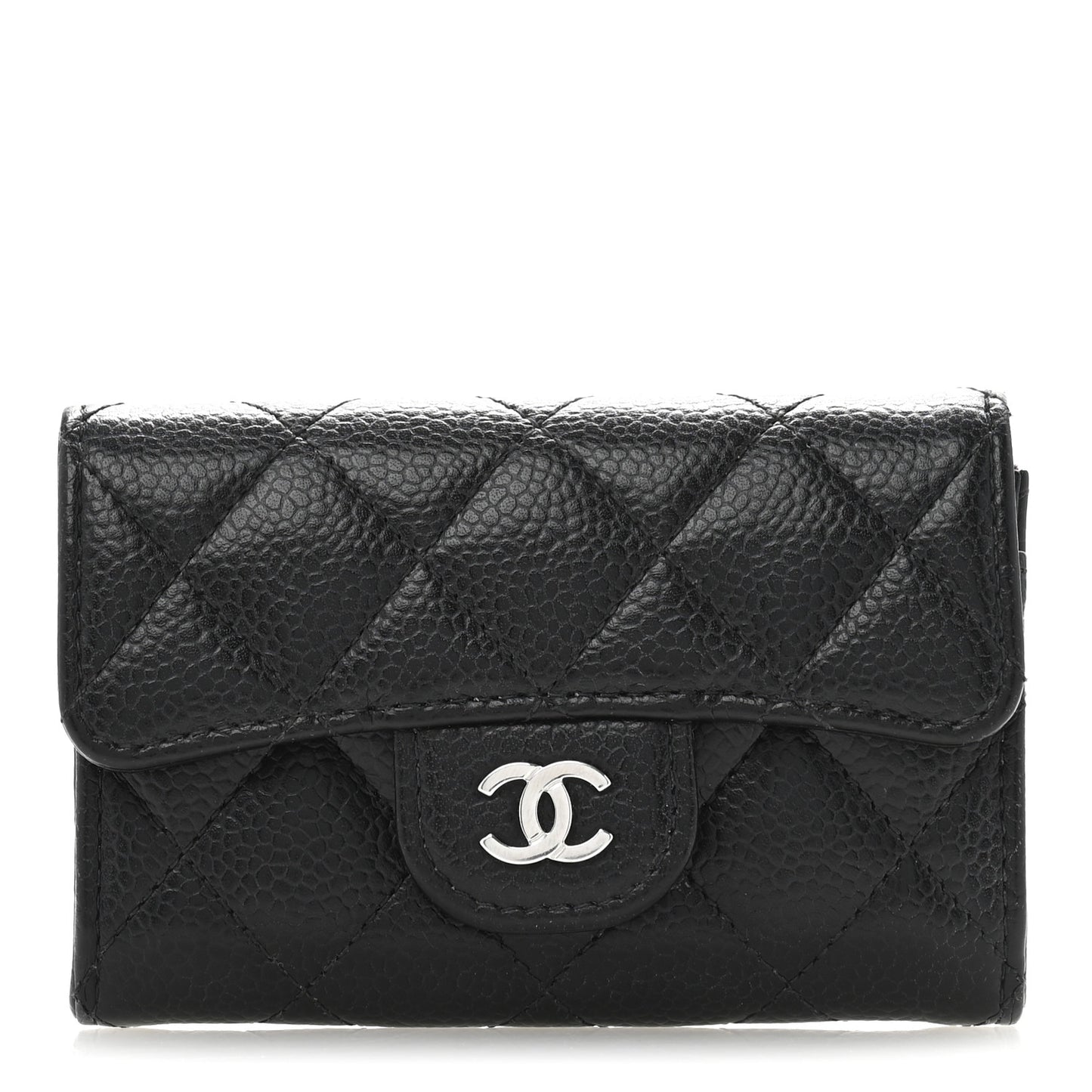 Caviar Quilted Flap Card Holder Wallet Black
