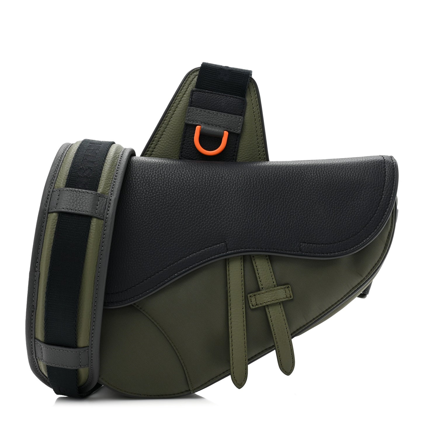X SACAI Grained Calfskin Technical Fabric Mens Saddle Bag Olive Navy Blue