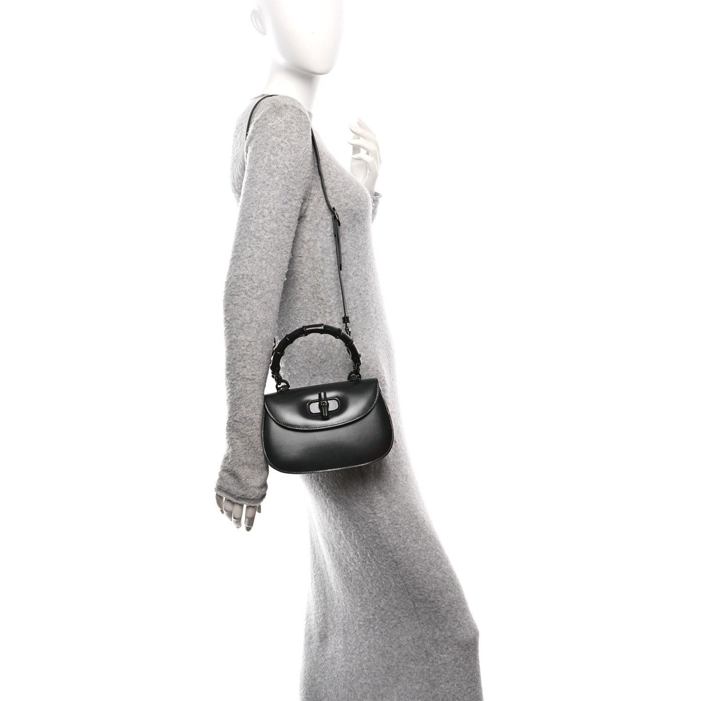 Boarded Dyana Lux Calfskin Web Monochrome Small Bamboo 1947 Top Handle Bag Black